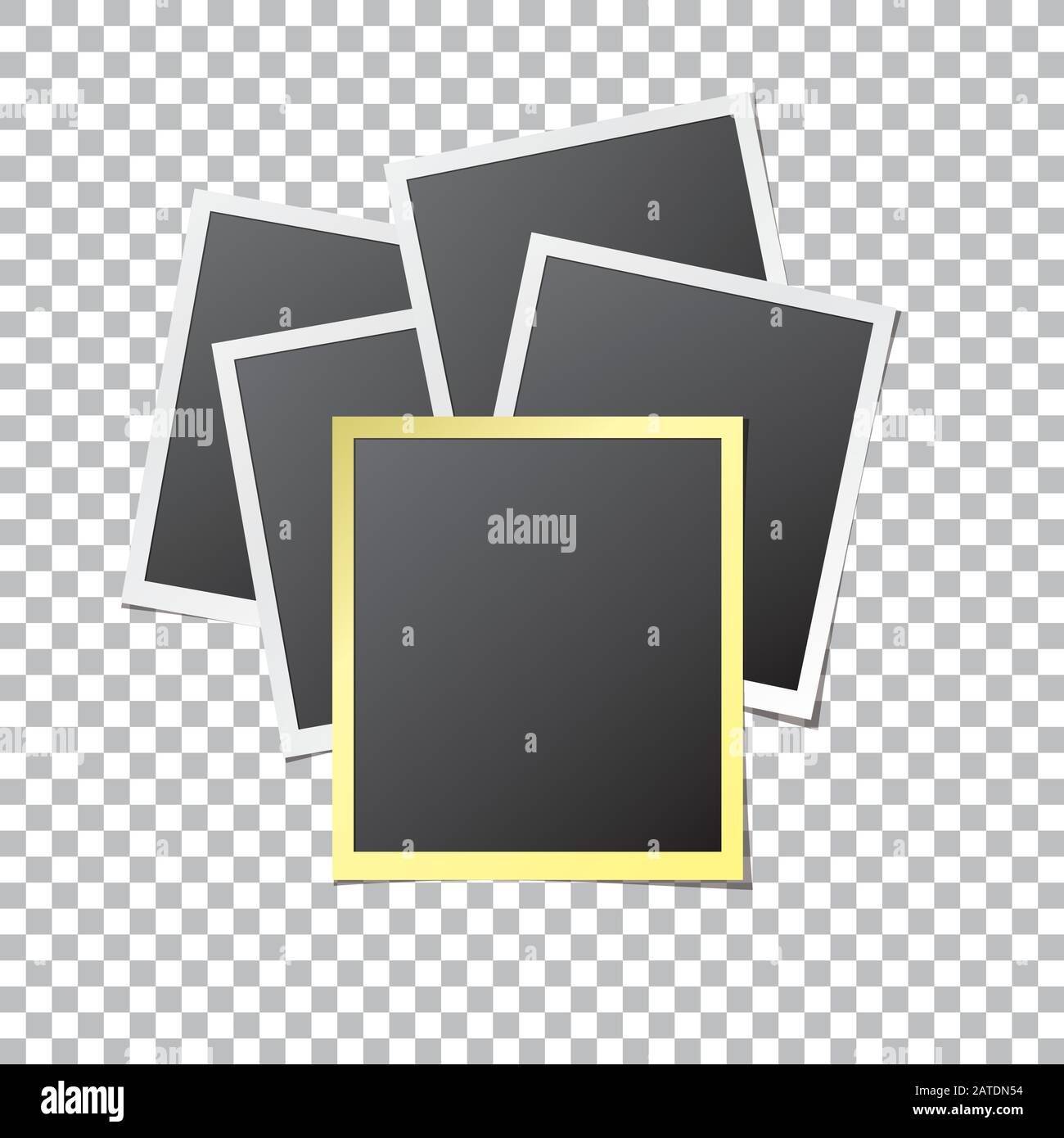 Cinq cadres photo en papier aux couleurs blanches et dorées sont isolés. Modèle de diapositive réaliste avec espace vide pour votre image. Eps10 i de vecteur détaillé Illustration de Vecteur