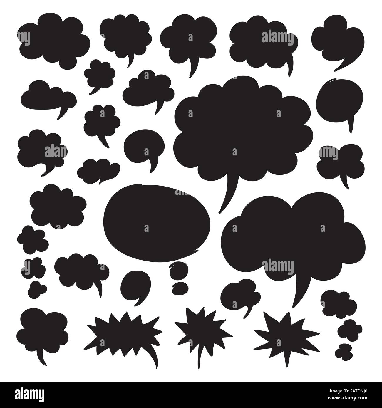 Ensemble de bulles de parole et de nuages de pensée. Formes noires isolées sur blanc. Symboles vectoriels dans les eps8. Illustration de Vecteur