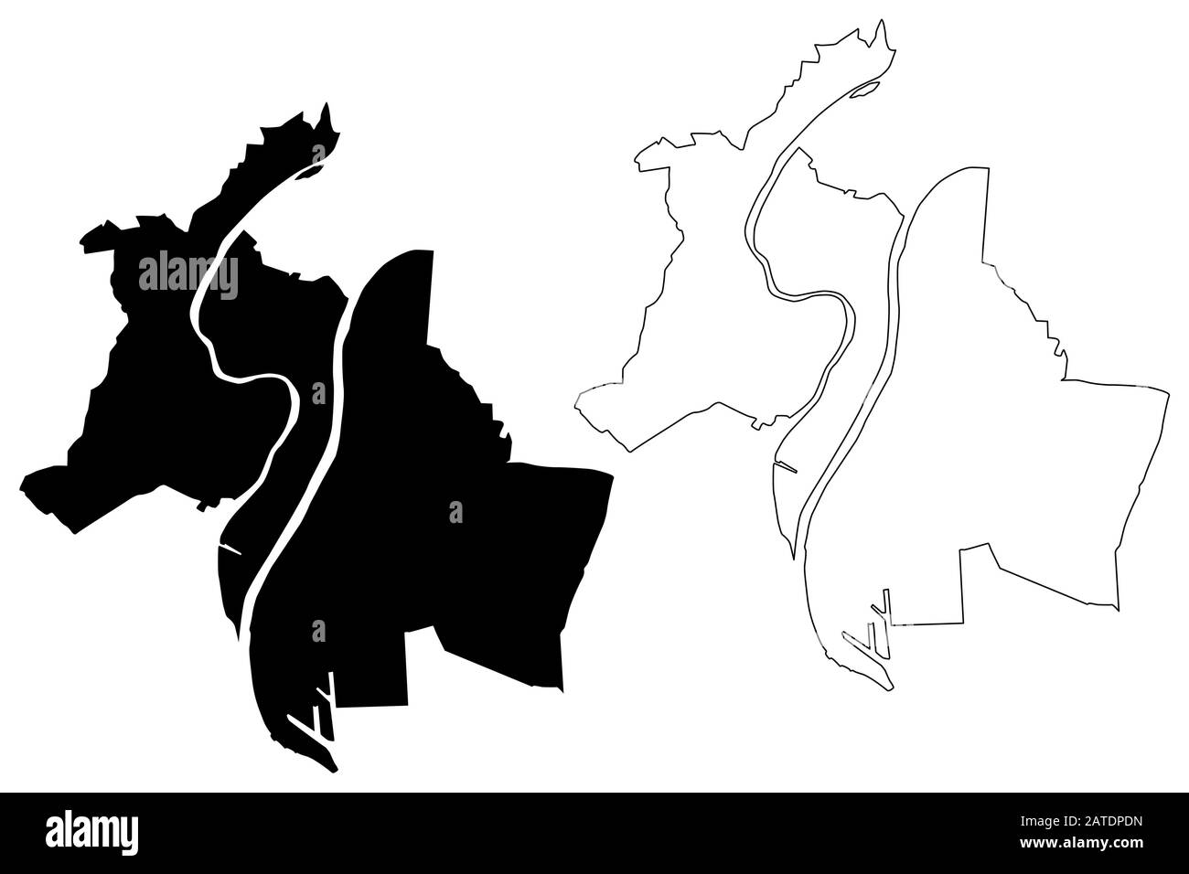Lyon City (République française, France, Auvergne-Rhône-Alpes) illustration vectorielle de carte, esquisse de galets carte de la ville de Lyon Illustration de Vecteur