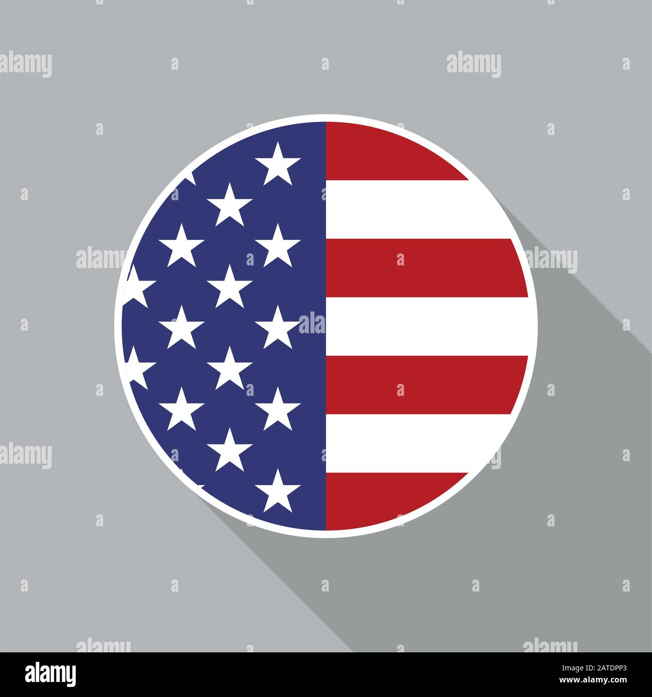 Icône plate de vecteur de drapeau national des États-Unis. Icône vectorielle du drapeau américain clippée dans le cercle. Icône plate avec bannière étoilé dans un style plat et de longs feuilles Illustration de Vecteur