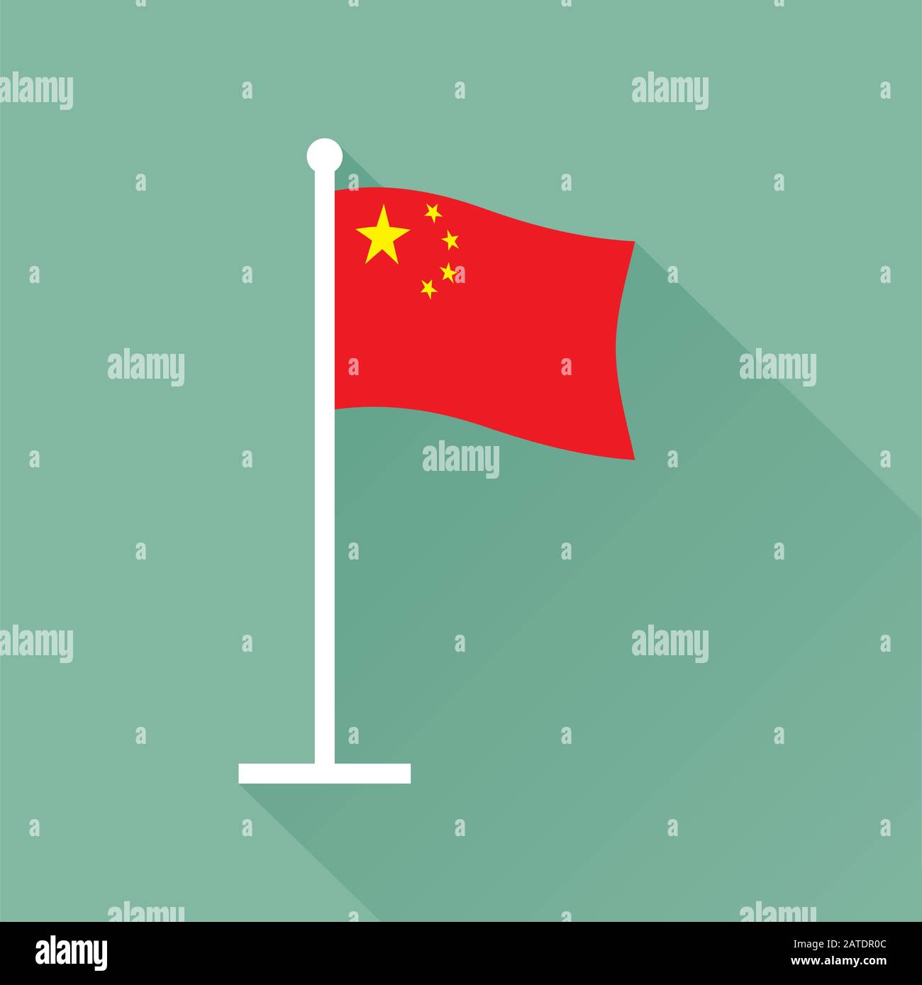 Drapeau de la République populaire de Chine sur le flagpole. La bannière rouge de spéléologie chargée dans le canton avec cinq étoiles d'or. Illustration vectorielle au format eps8. Illustration de Vecteur
