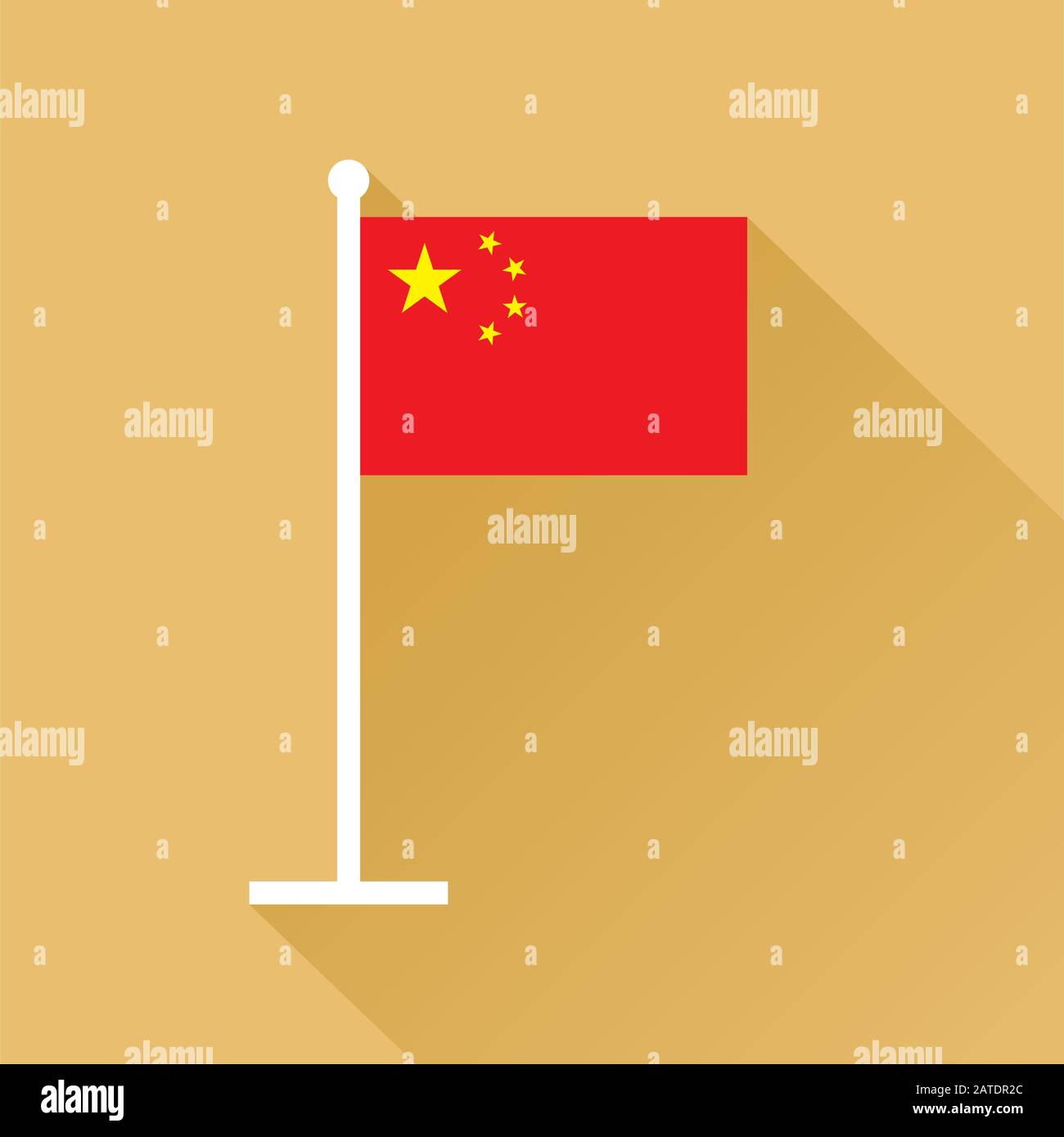 Drapeau de la République populaire de Chine sur le flagpole. La bannière rouge chargée dans le canton avec cinq étoiles d'or. Illustration vectorielle au format eps8. Illustration de Vecteur