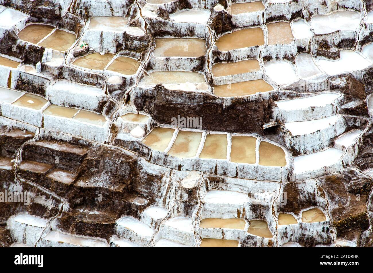 Vue pittoresque sur les terrasses de Salinas de Maras, au Pérou. Sel mine naturelle. Inca Salt casseroles à Maras, près de Cuzco dans la Vallée Sacrée, au Pérou Banque D'Images