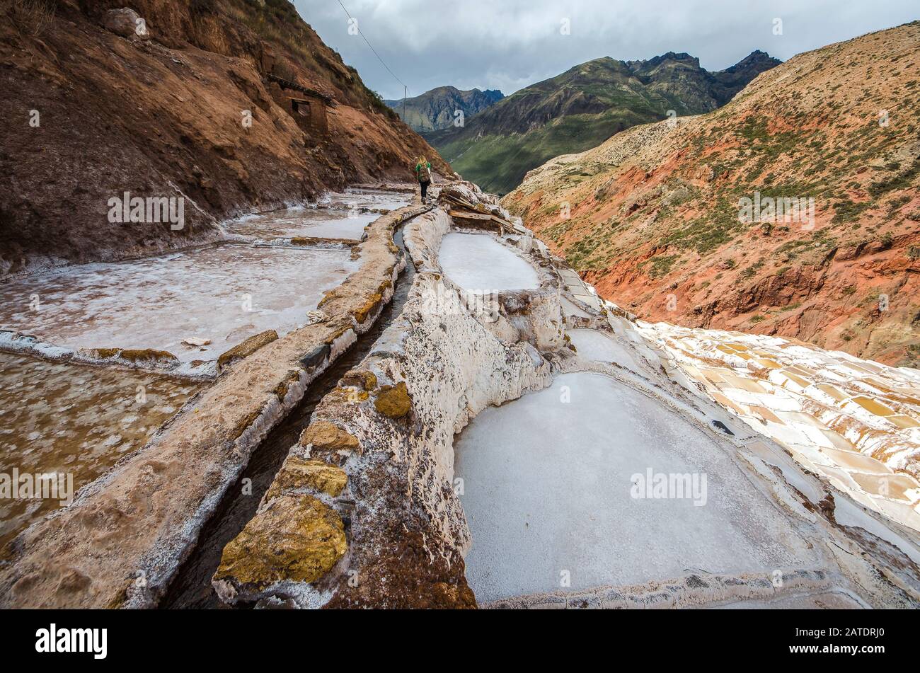Vue pittoresque sur les terrasses de Salinas de Maras, au Pérou. Sel mine naturelle. Inca Salt casseroles à Maras, près de Cuzco dans la Vallée Sacrée, au Pérou Banque D'Images