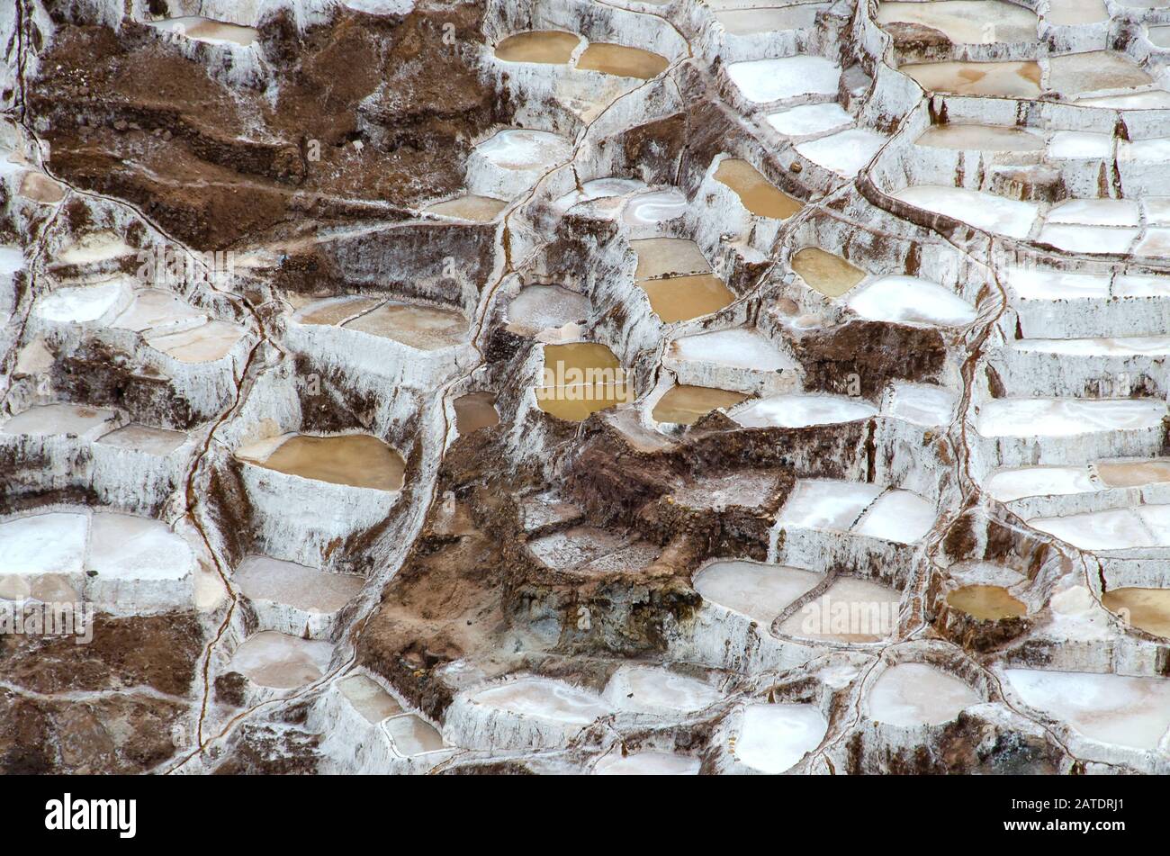 Vue pittoresque sur les terrasses de Salinas de Maras, au Pérou. Sel mine naturelle. Inca Salt casseroles à Maras, près de Cuzco dans la Vallée Sacrée, au Pérou Banque D'Images