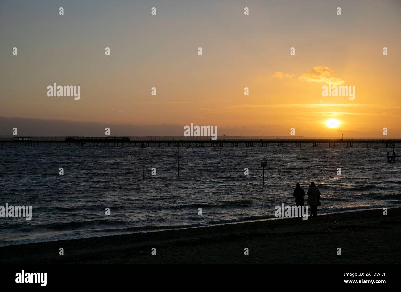 Coucher de soleil à Southend-on-Sea, Royaume-Uni. Banque D'Images