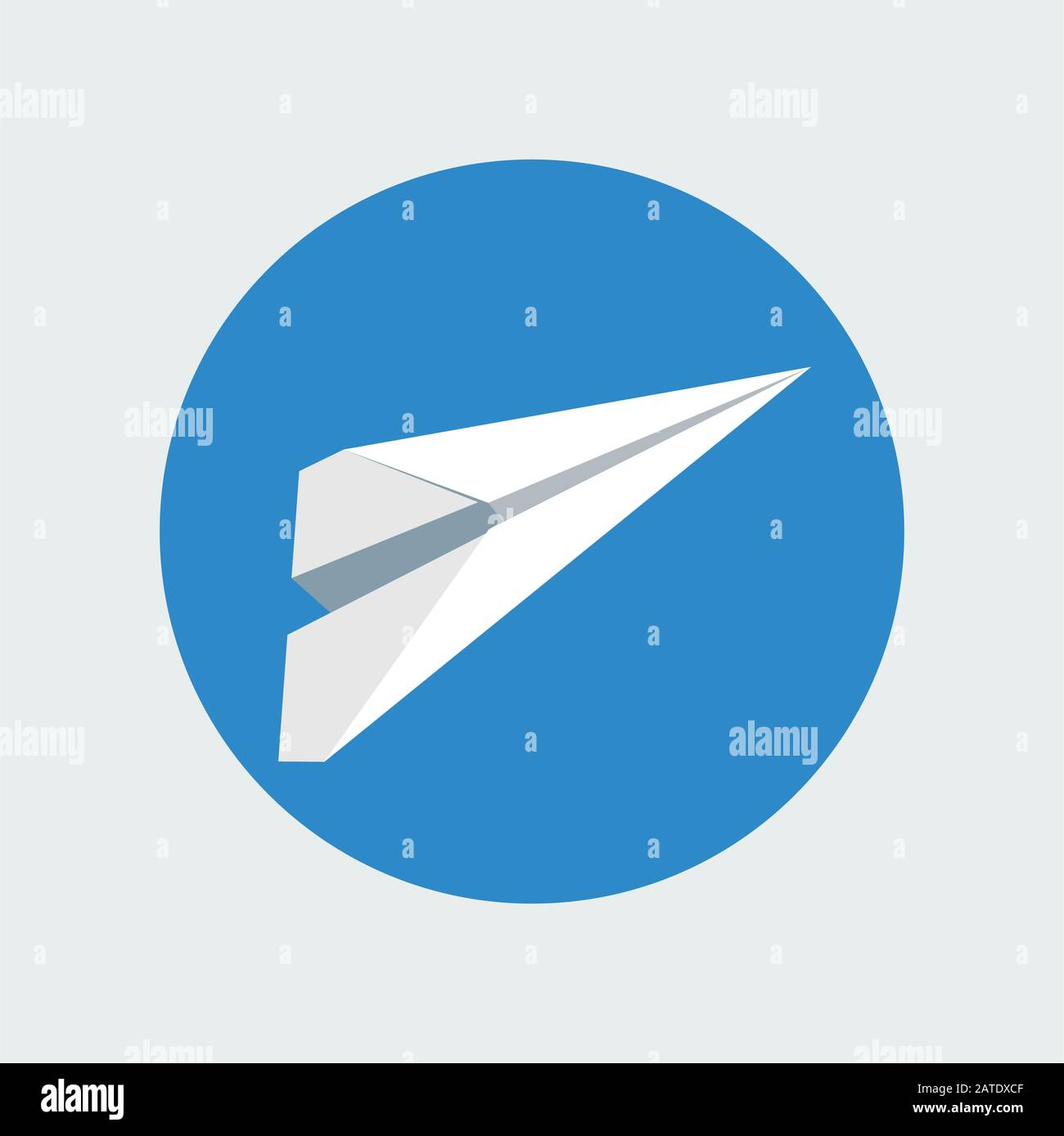 Icône de plan de papier isolée à l'intérieur de l'arrière-plan du cercle bleu ciel. Symbole d'un avion d'origami paponcraft blanc de style plat. Application de messagerie ou de message Illustration de Vecteur