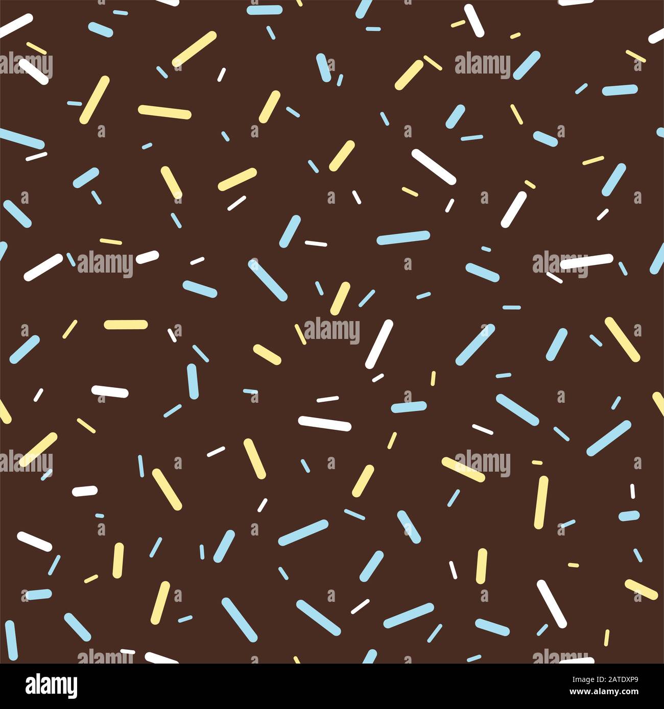 Motif sans coutures en chocolat beignet. Texture crème avec garniture de saupoudrer et de perles colorées sur fond brun. Décoration de boulangerie alimentaire. Vecteur Illustration de Vecteur