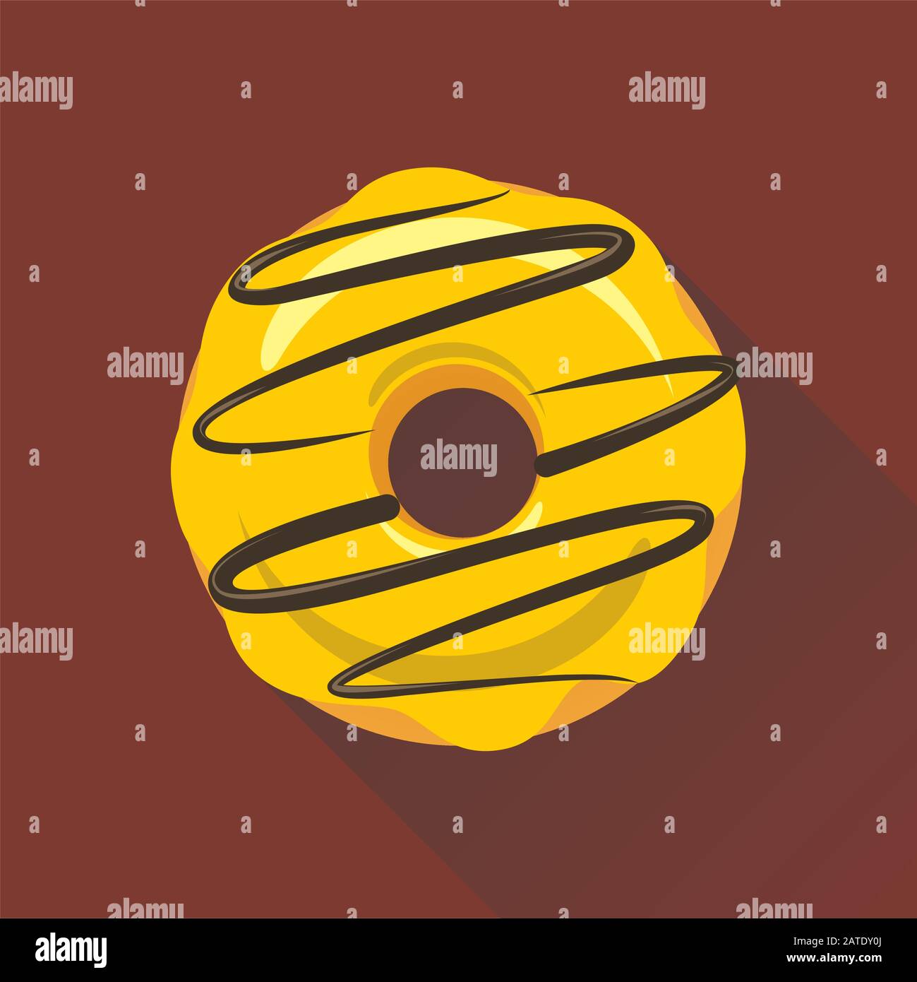 Icône de style plat à anneau. Beignet de sucre sucré dans le glaçage de la décoration de chocolat sur la crème jaune. Illustration vectorielle de l'eps8 isolée. Illustration de Vecteur