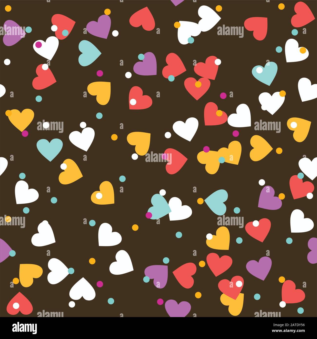 Motif brillant sans coutures. Texture crème avec garniture saupoudrée de coeurs et de perles colorés sur fond de chocolat. Décoration de boulangerie alimentaire. Vecteur Illustration de Vecteur