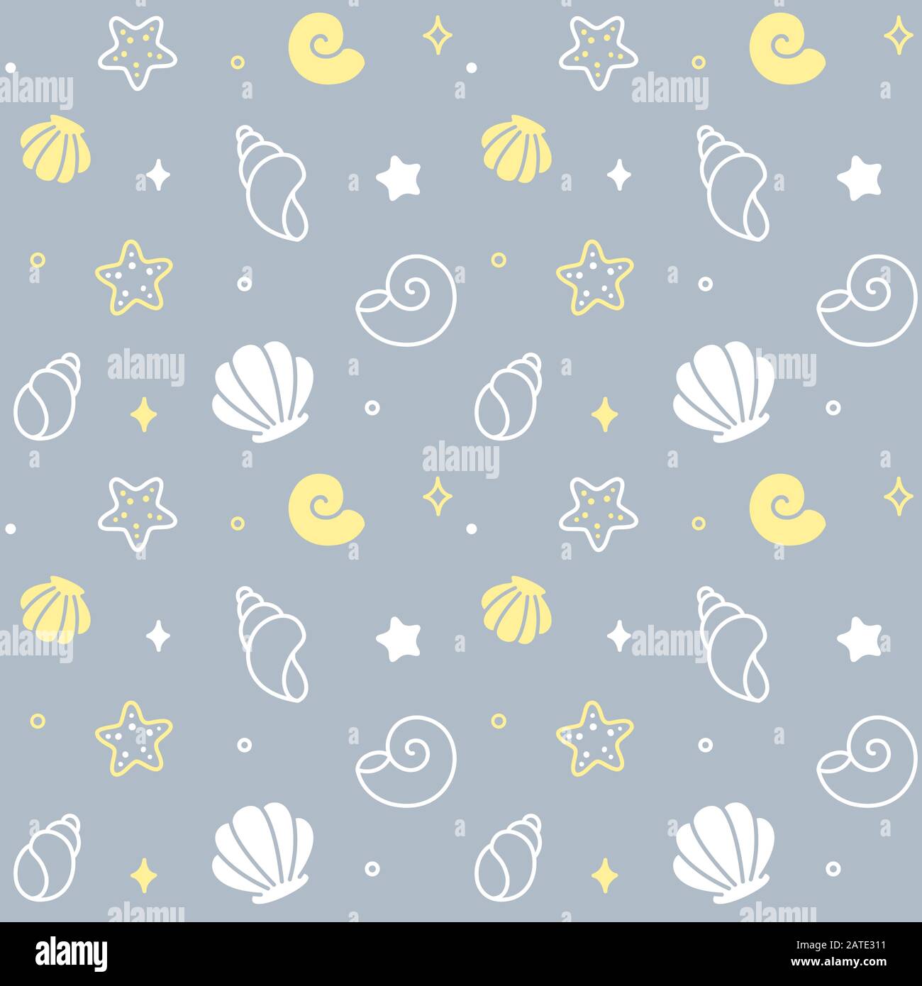 Dessin animé sans couture. Coquillages tirés à la main, vacances d'été sur la plage. Illustration d'arrière-plan vectoriel. Illustration de Vecteur