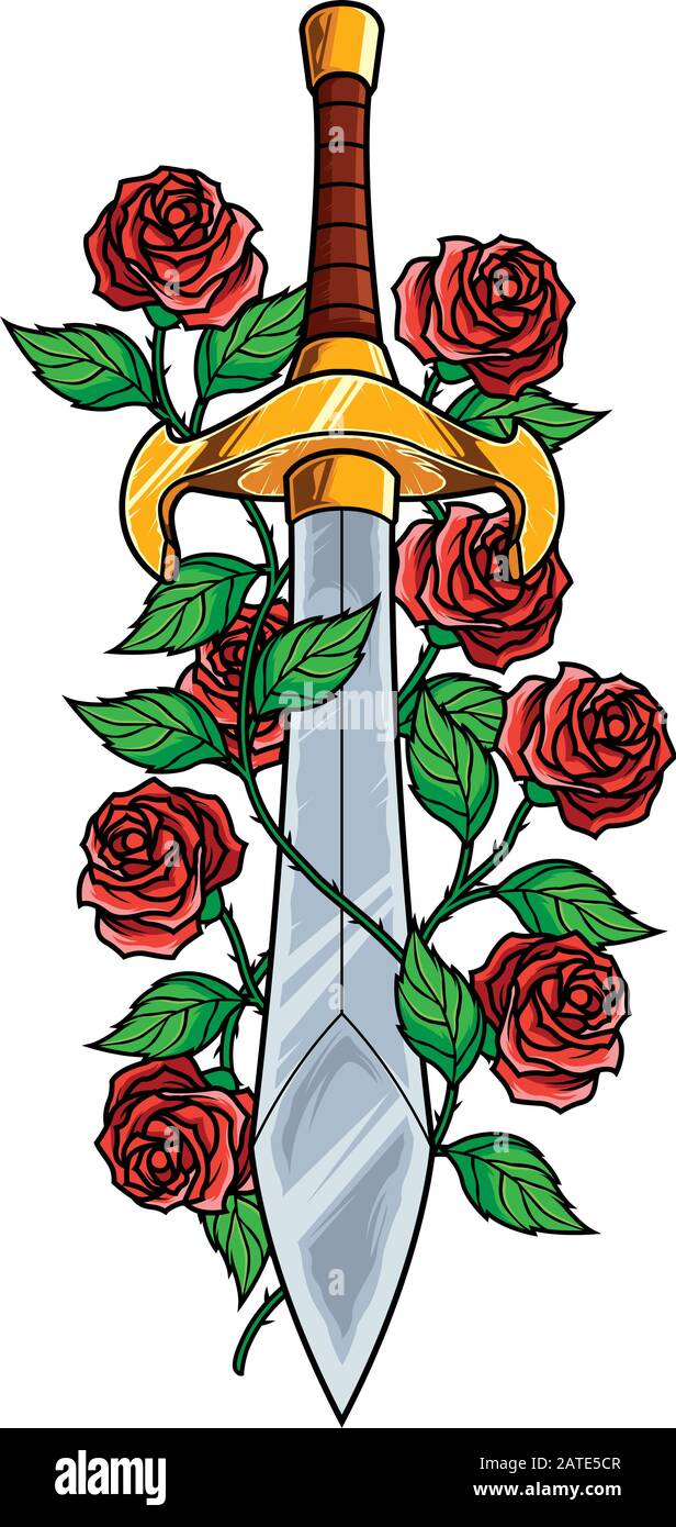 Épée et roses Illustration de Vecteur