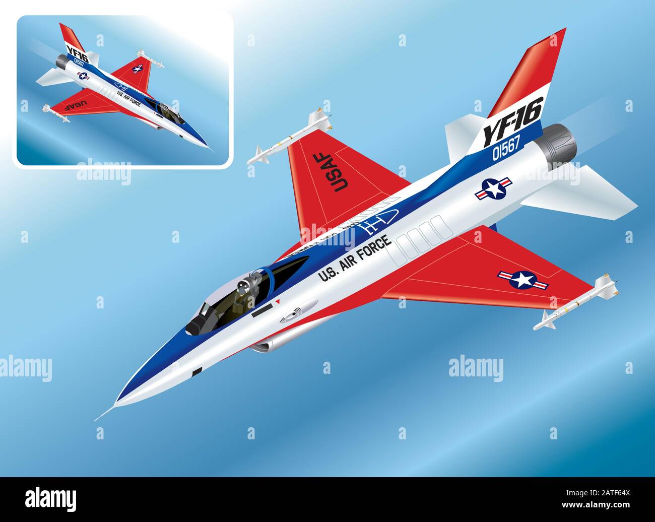 Illustration vectorielle isométrique détaillée d'un avion F-16 Falcon Fighter Jet Illustration de Vecteur