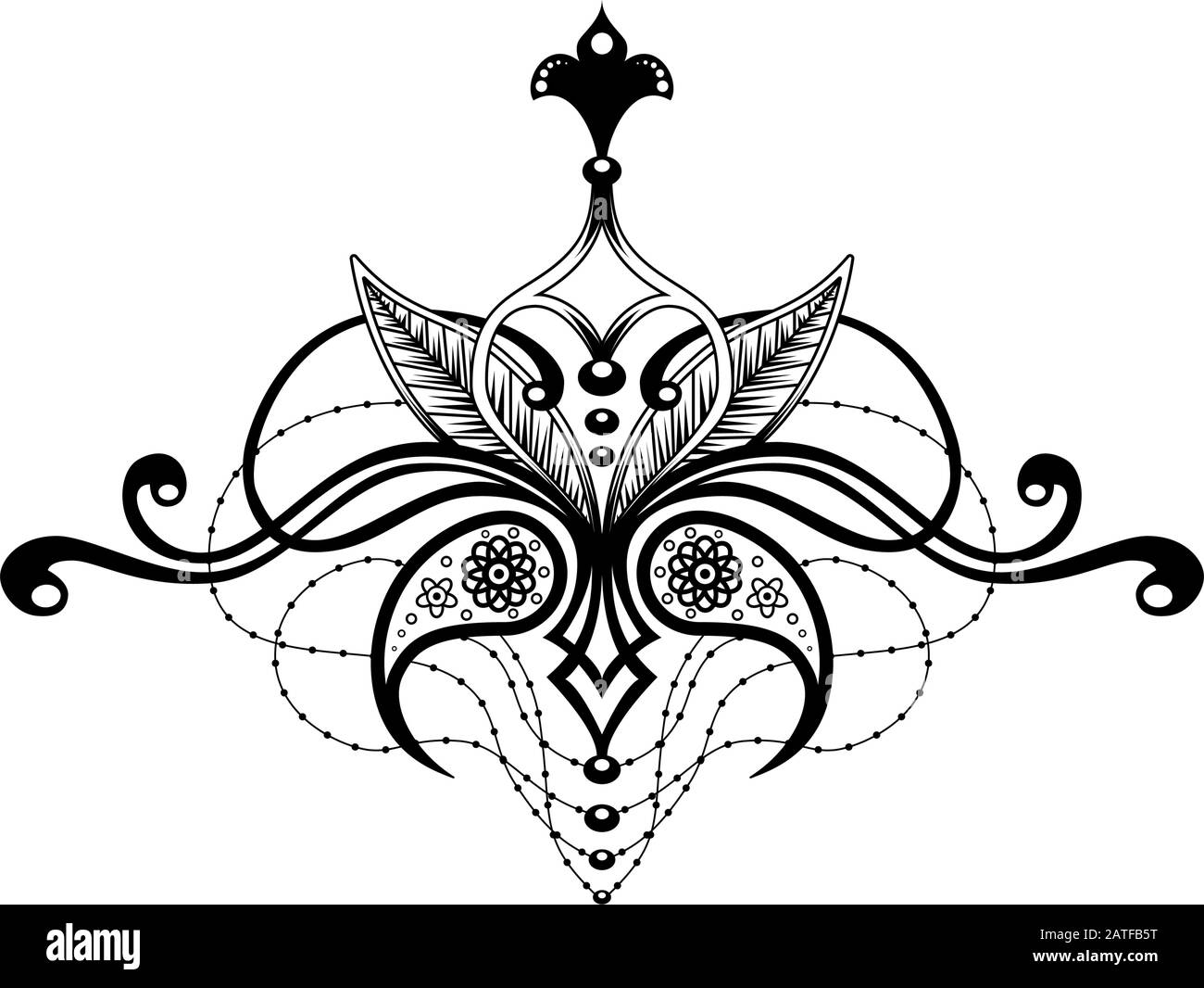 Modèle ethnique élégant, isolé sur fond blanc. Cachemire henné mehndi. Décoration de style ethnique oriental indien. Dessin pour tatouage, affiches Illustration de Vecteur