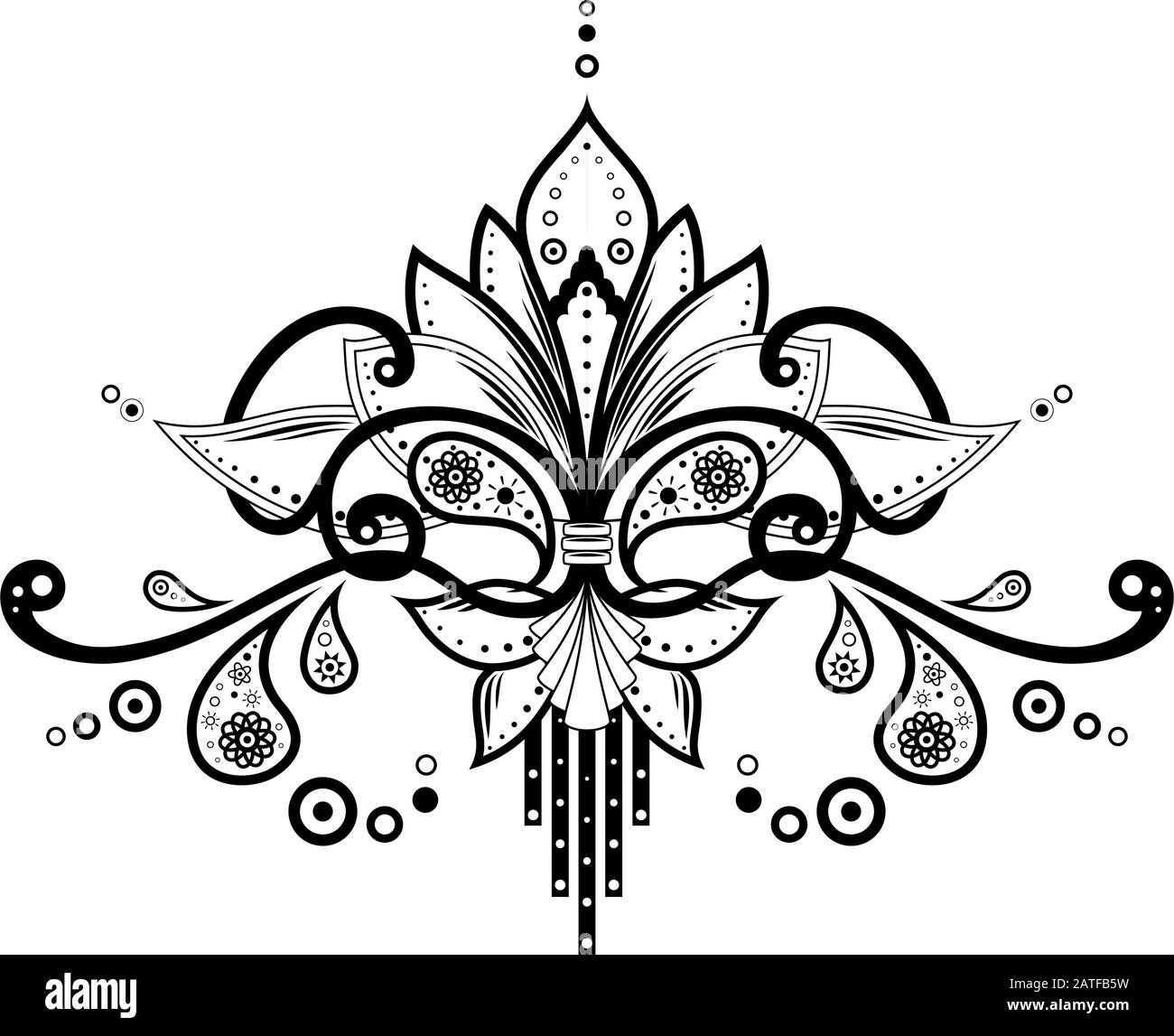 Élégant motif zentangle floral ethnique, isolé sur fond blanc. Gribouillis à motif cachemire mehndi henna. Élément de conception tribal. Dessin pour tatouage Illustration de Vecteur