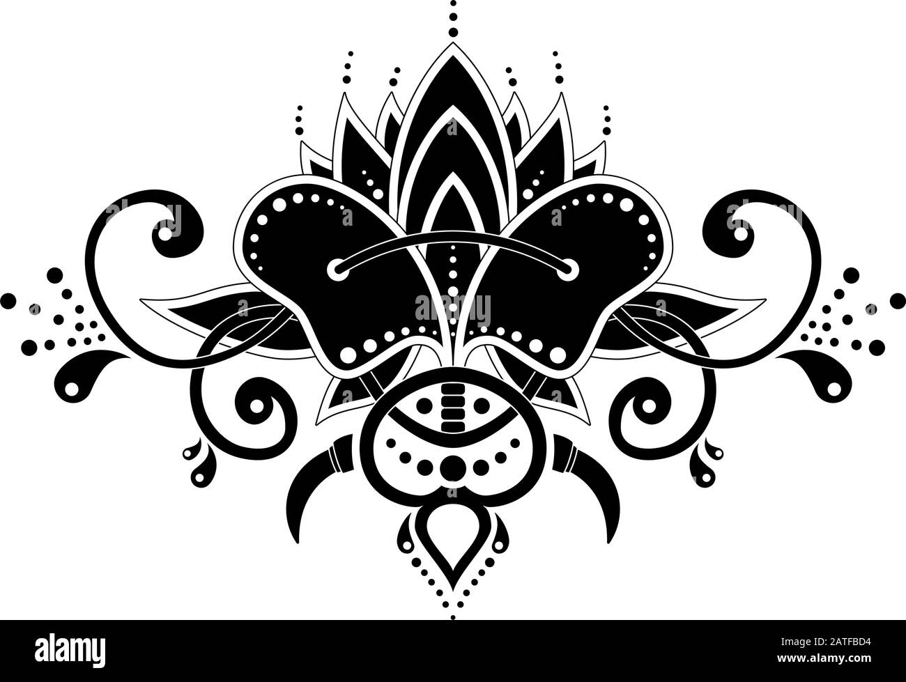 Motif bio mehndi pour dessin au henné et tatouage isolé sur fond blanc. Décoration de style ethnique oriental indien. Dessin pour tatouage Illustration de Vecteur