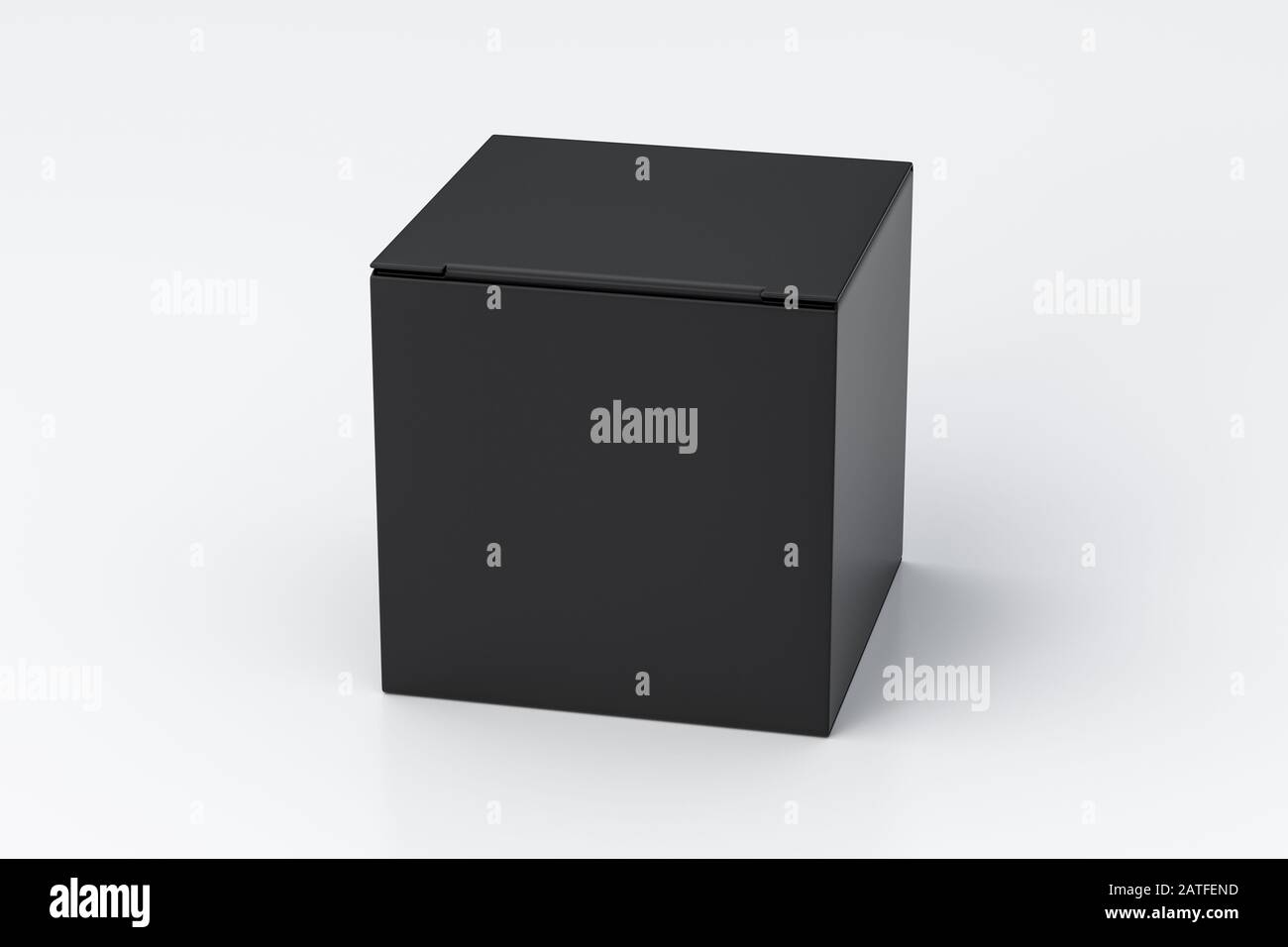 Boîte cadeau cube noire vierge avec couvercle à rabat fermé sur fond blanc. Chemin de détourage autour de la maquette de boîte Banque D'Images