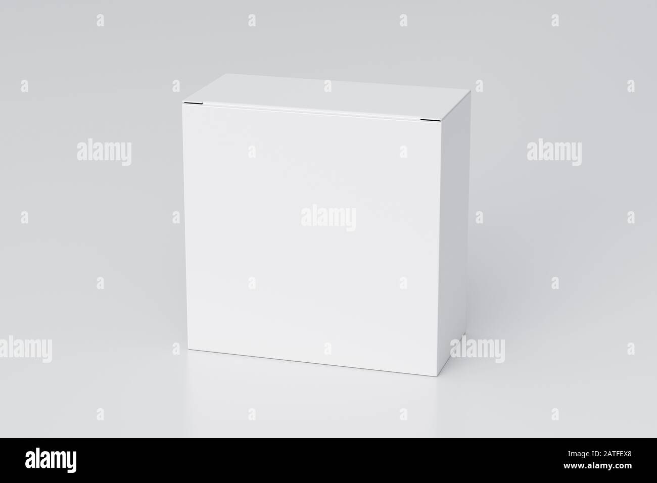 Boîte carrée large blanche vierge avec couvercle à rabat fermé sur fond blanc. Chemin de détourage autour de la maquette de boîte Banque D'Images