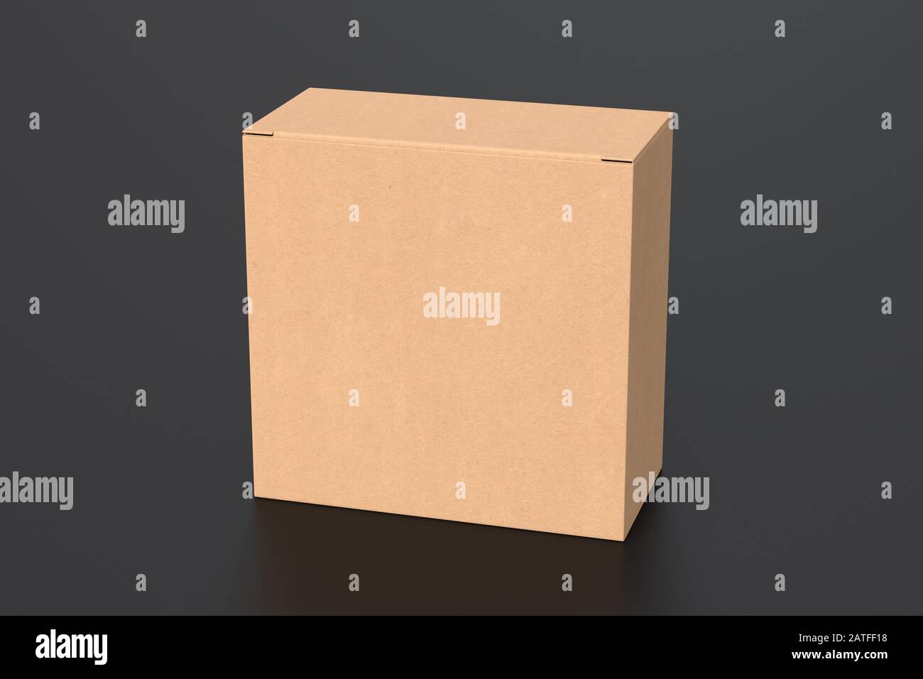 Boîte carrée large en carton vierge avec couvercle à rabat fermé sur fond noir. Chemin de détourage autour de la maquette de boîte Banque D'Images