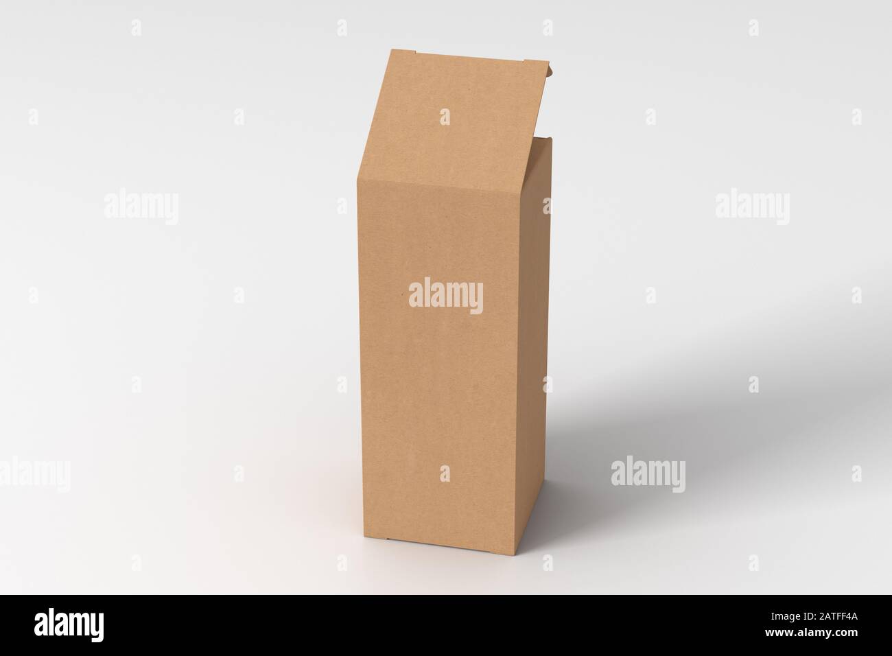 Boîte cadeau blanche en carton haute et mince avec couvercle à rabat ouvert sur fond blanc. Chemin de détourage autour de la maquette de boîte Banque D'Images