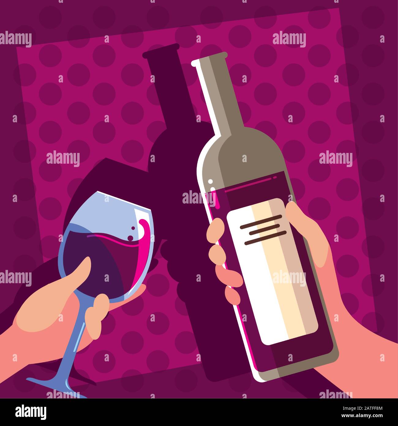 mains tenant une bouteille et un verre de vin vecteur illustration design Illustration de Vecteur