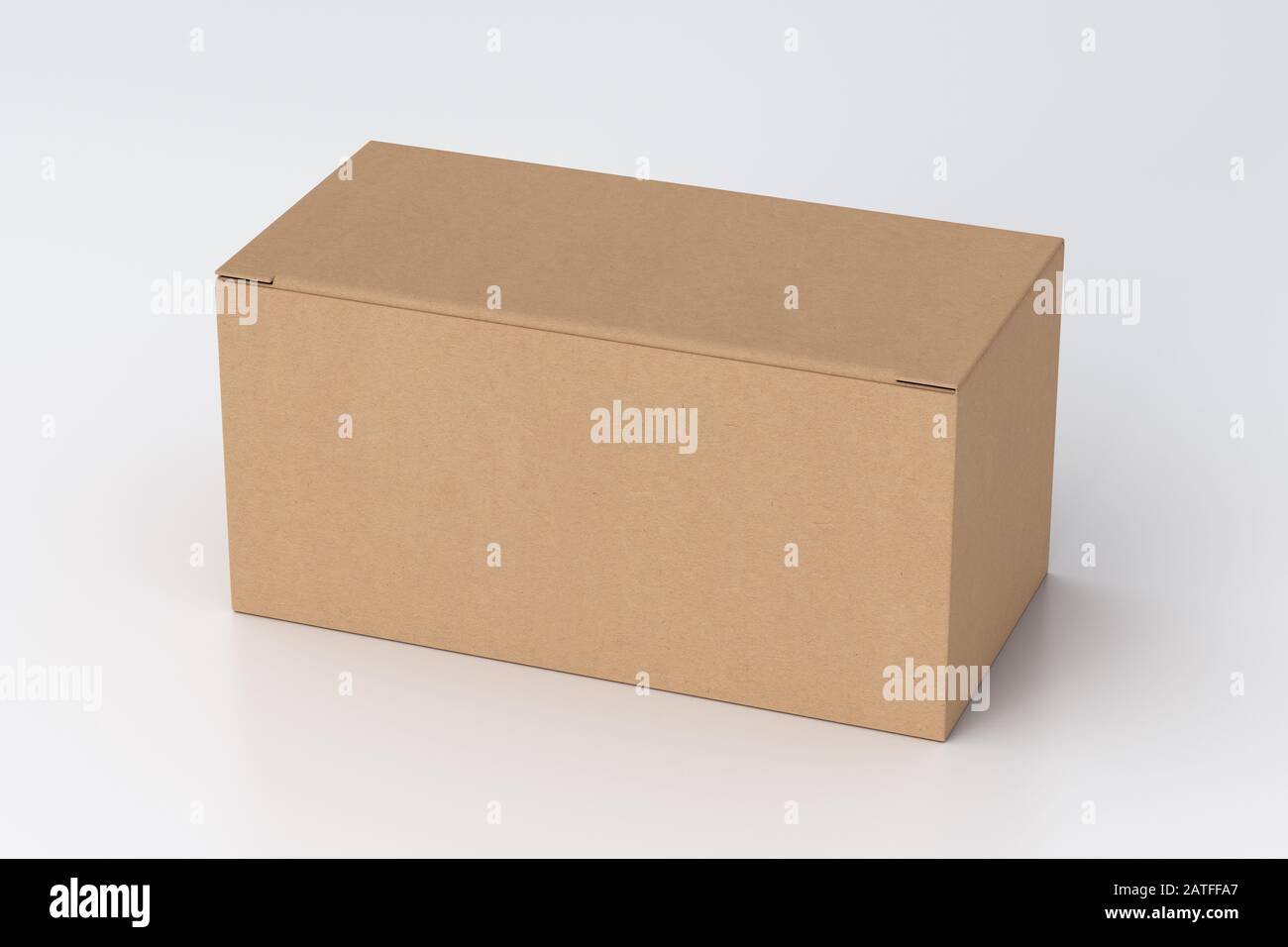 Boîte large en carton vierge avec couvercle rabattable fermé sur fond blanc. Chemin de détourage autour de la maquette de boîte Banque D'Images