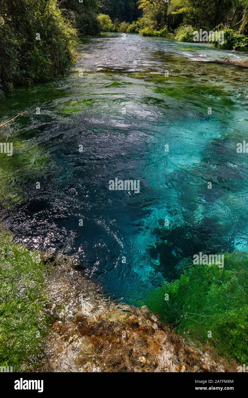 L'Oeil bleu (Syri i Kalter, Azure Eye), de l'eau printemps, source de river (Bistrice Bistrica), près de Muzine, Albanie Banque D'Images