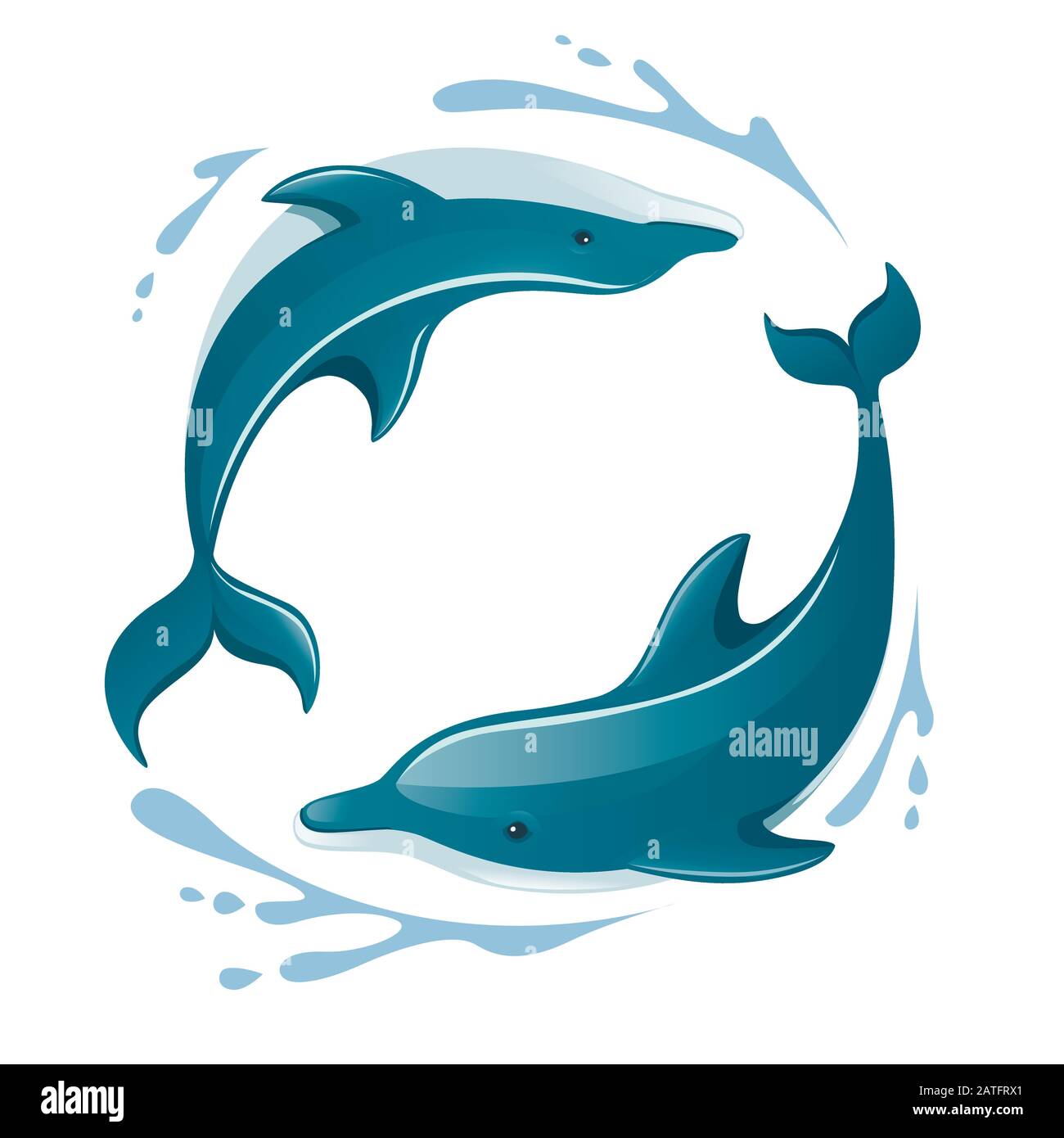 Deux dauphins jouant dans le concept du logo de l'eau dessin animé animal plate illustration vectorielle sur fond blanc Illustration de Vecteur