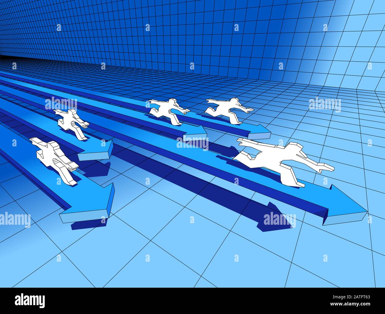 cinq hommes qui se trouvent sur les flèches de diagramme rapide dans le diagramme d'affaires abstrait Illustration de Vecteur