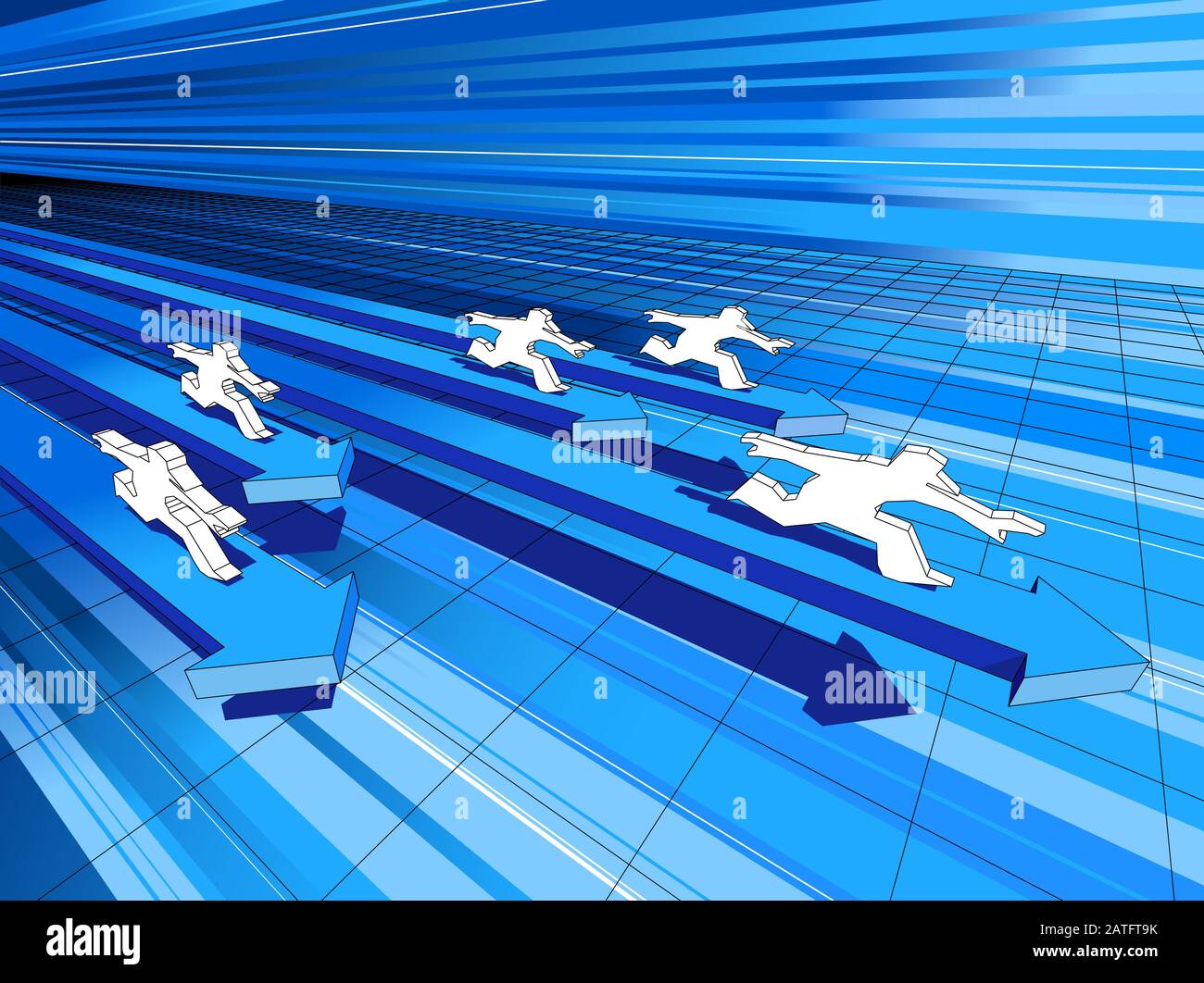 cinq hommes qui se trouvent sur les flèches de diagramme rapide dans le diagramme d'affaires abstrait Illustration de Vecteur