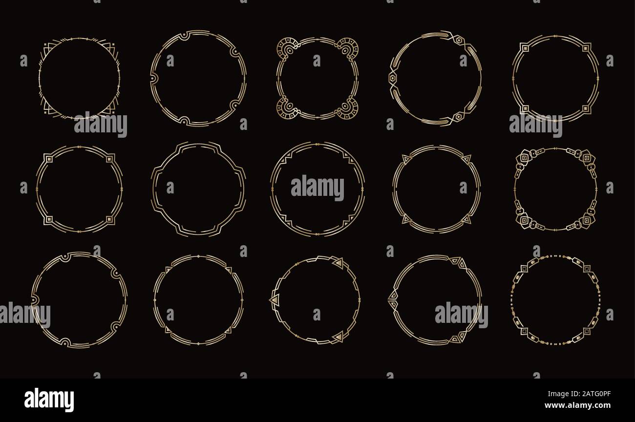 Ensemble de cadres de bordure de cercles dorés, décoration élégante de bijoux graphiques, illustration vectorielle sur fond noir Illustration de Vecteur