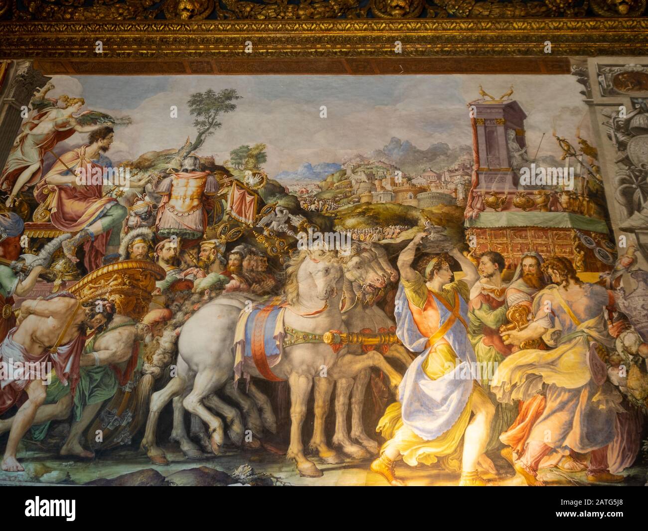 Triomphe de Furius Camillus par Francesco Salviati, fresque murale, à la salle d'audience, Palazzo Vecchio, Florence Banque D'Images