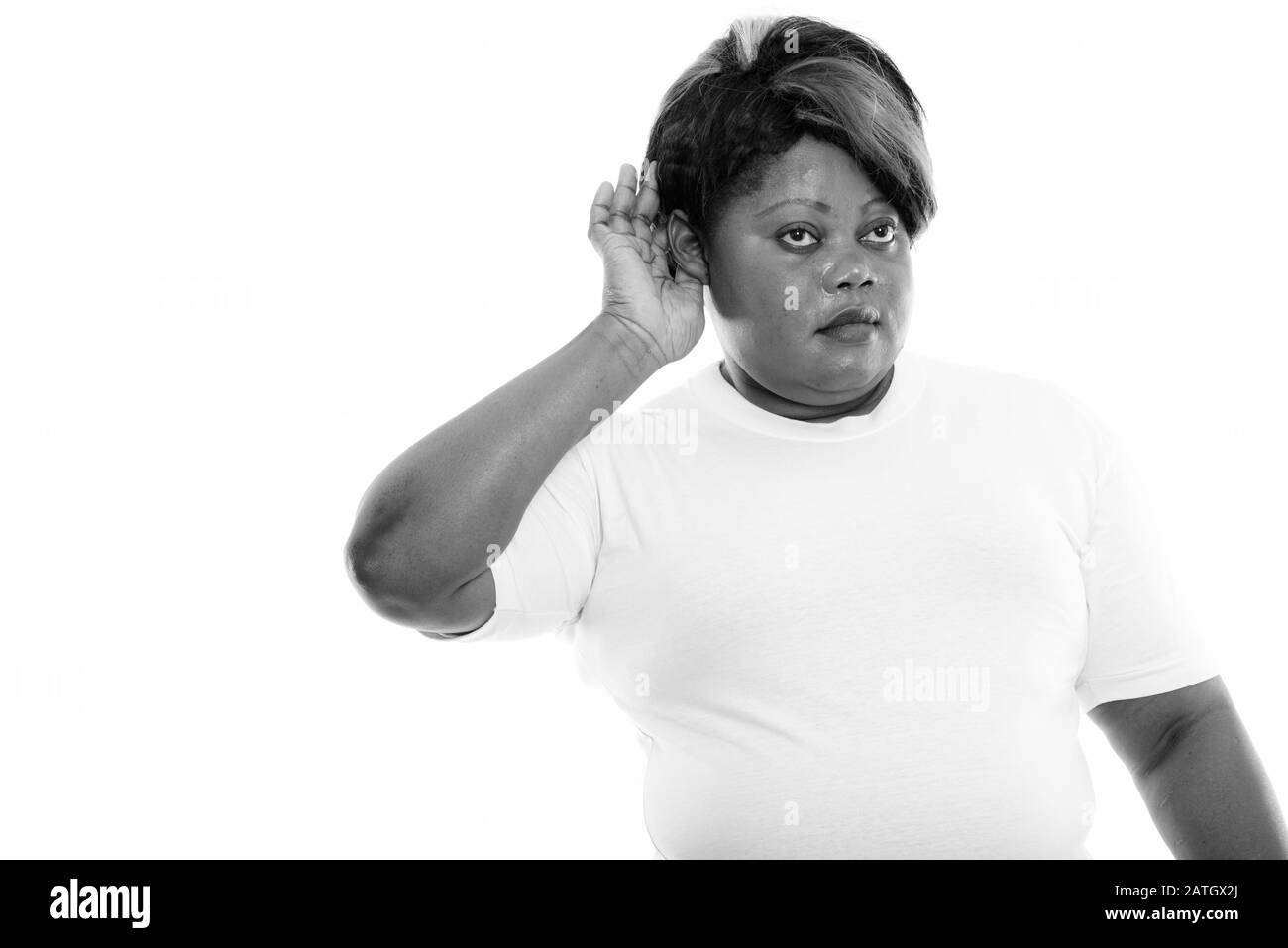 Portrait de femme africaine noire gras prêt à l'écoute de sport Banque D'Images