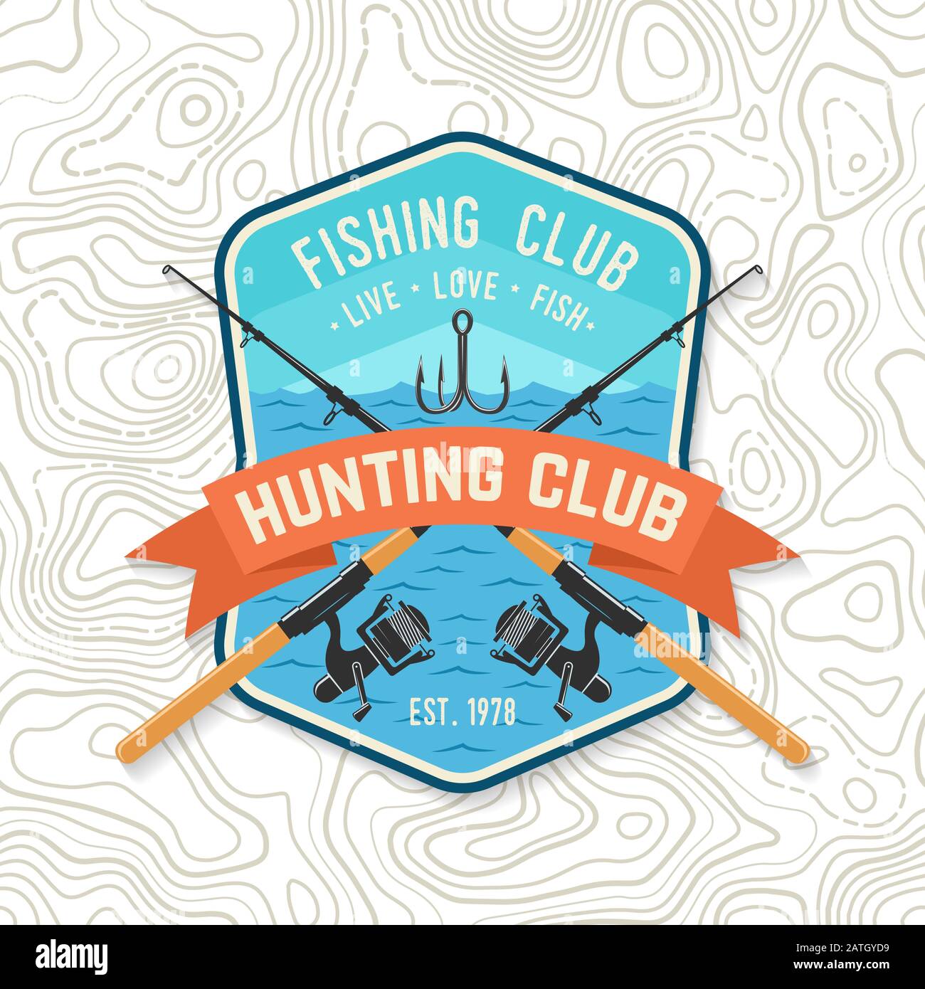 Patch de club de pêche. Vivre, aimer, poisson. Illustration vectorielle. Concept pour chemise ou logo, imprimé, timbre, tee-shirt, patch. Design typographique vintage avec tige de poisson et silhouette de crochet. Illustration de Vecteur Patch de club de pêche. Vivre, aimer, poisson. Illustration vectorielle. Concept pour chemise ou logo, imprimé, timbre, tee-shirt, patch. Design typographique vintage avec tige de poisson et silhouette de crochet. Illustration de Vecteur