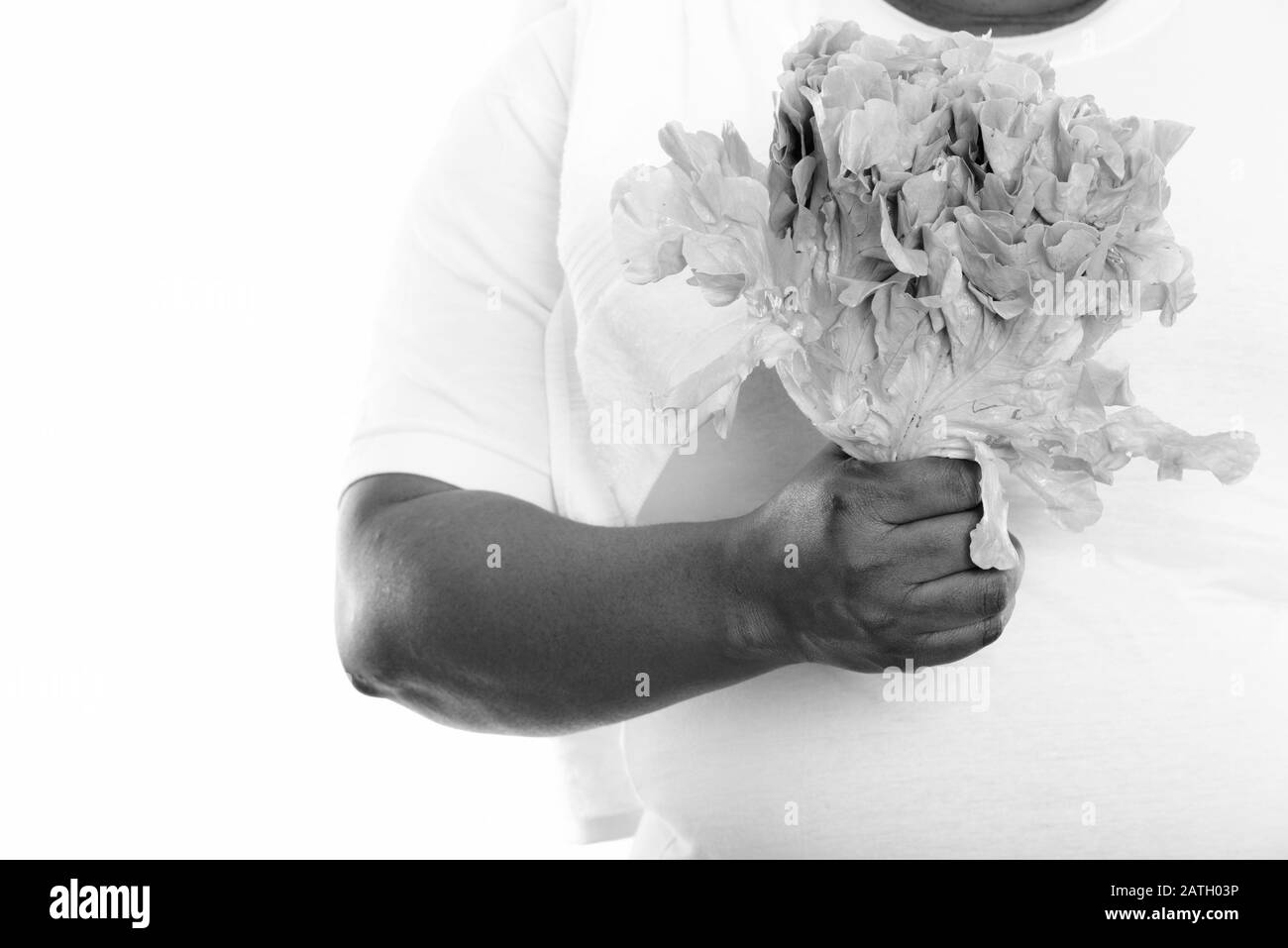 Studio shot of fat black African woman holding lettuce Banque D'Images