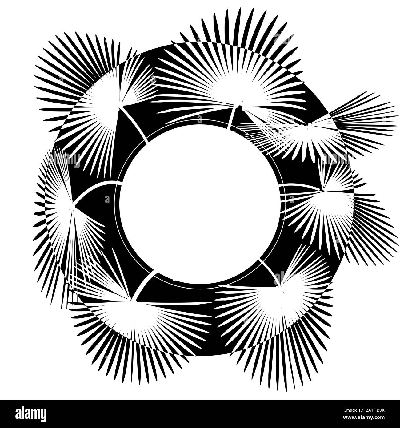 Dessin stylisé noir-blanc de feuilles de palmier dans un cercle. Lieu d'annonce publicitaire. Illustration vectorielle Illustration de Vecteur