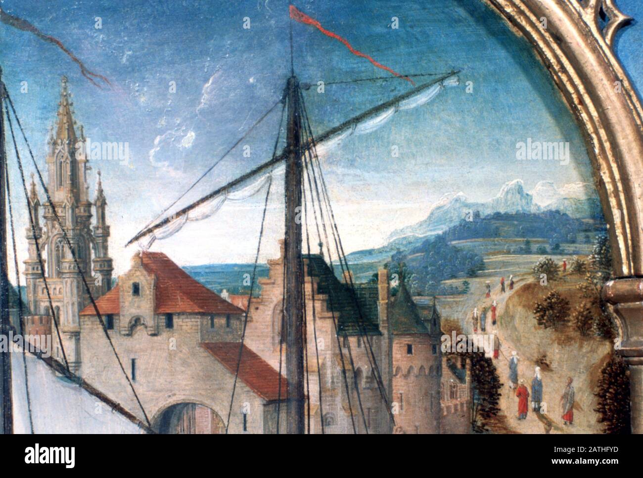 Sanctuaire St Ursula, Départ De Bâle, Détail, 1489. Le Reliquaire De St Ursula, Musée Memling, Sint-Janshospitaal, Bruges. Banque D'Images