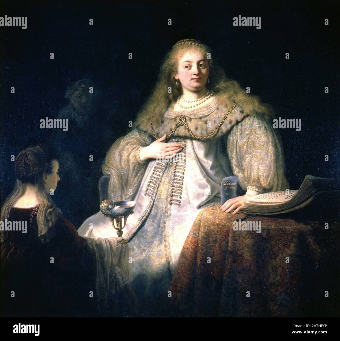 Harmenszoon Van Rijn Rembrandt, connu sous le nom de Rembrandt école néerlandaise Judith au banquet de Holofernes (anciennement connu sous le nom d'Artemisia) 1634 Huile sur étoile (143 x 154 cm) Madrid, Museo del Prado Banque D'Images