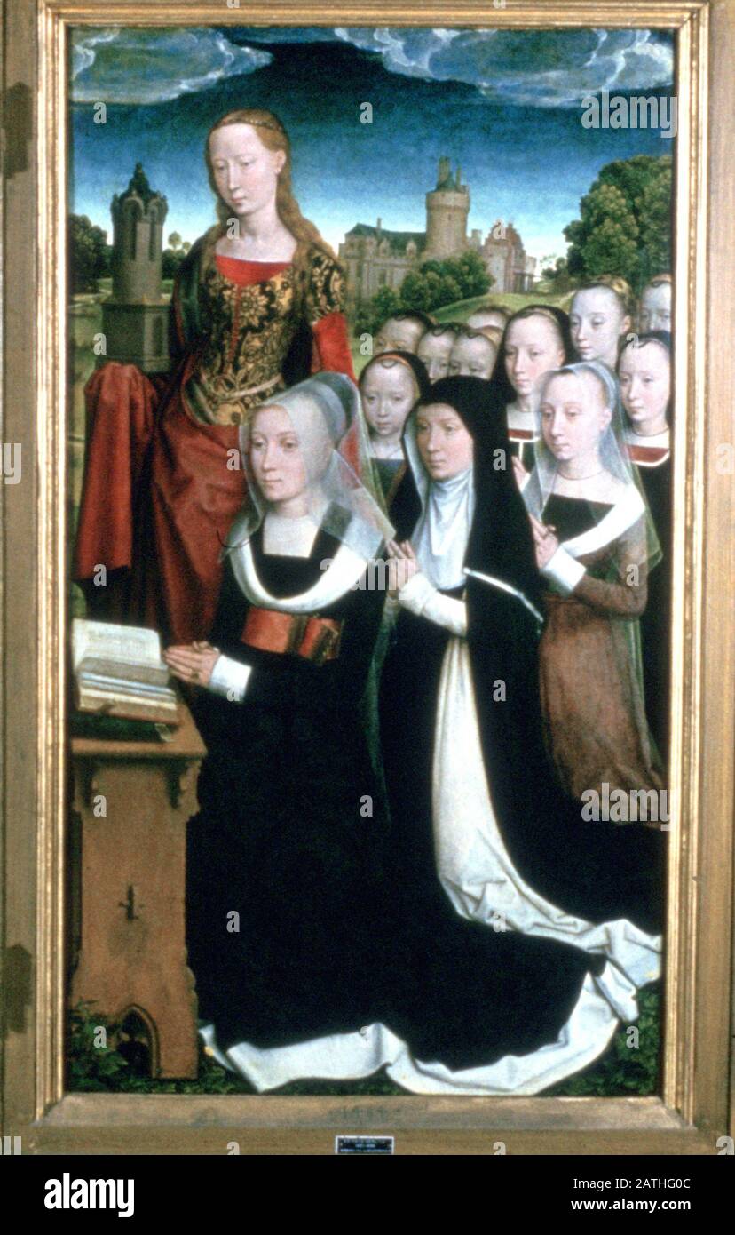 Triptyque de la famille Moreel', détail, 1484. Situé dans la collection au musée Groeninge de Bruges. Banque D'Images