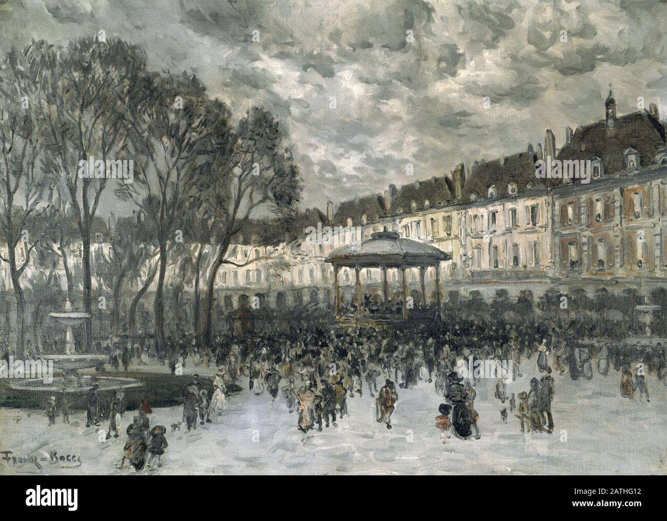 Frank Myers Boggs (Peintre Américain, 1855-1926). Place des Vosges le Jour du Concert. Scène de rue avec musiciens jouant sur le kiosque à musique. Frank Myers Boggs (1855-1926) Peintre Américain. Banque D'Images