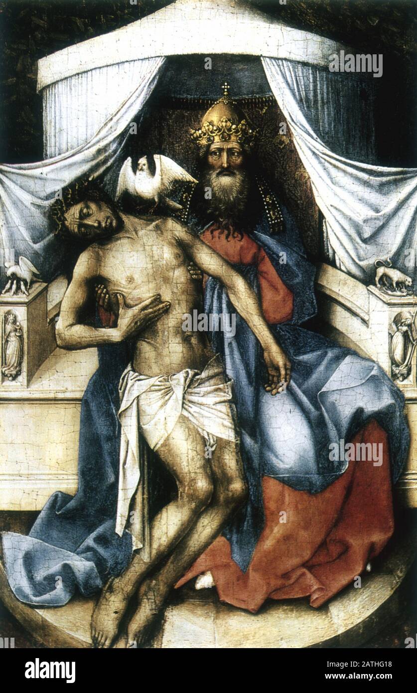 Robert Campin école néerlandaise La Trinité (Père, fils et Saint-Esprit comme colombe) (aile gauche d'un diptyque) c.1430 huile sur le panneau Saint-Pétersbourg, Musée de l'Hermitage Banque D'Images