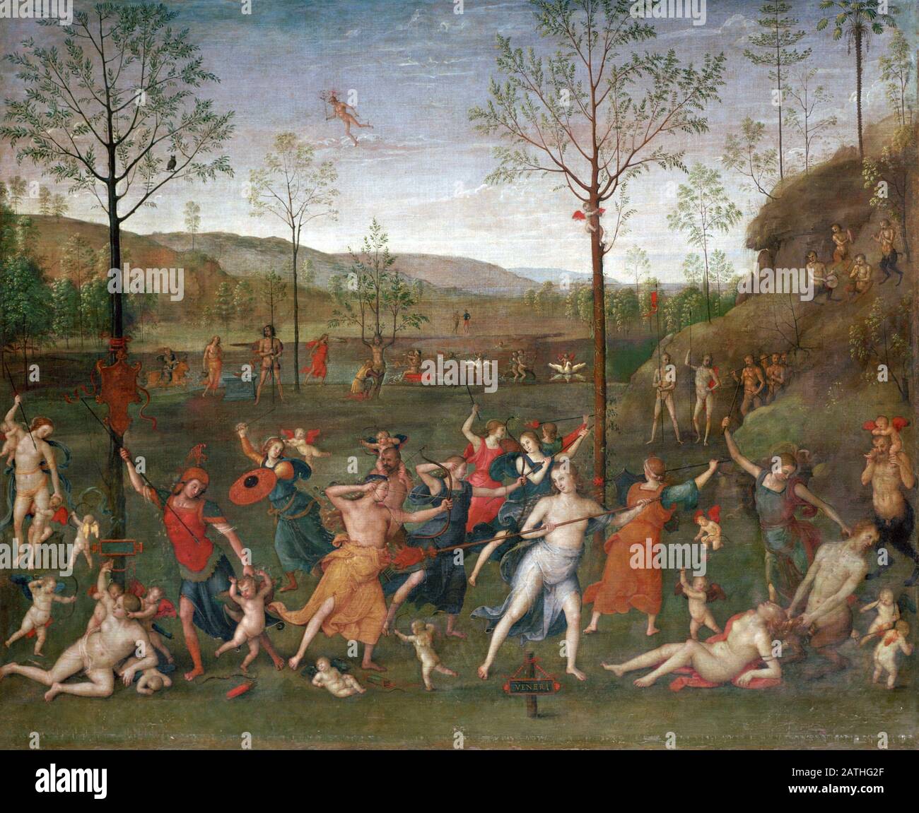 Pietro Perugino Ecole italienne la bataille de l'Amour et de la chasteté Après 1503 huile sur toile (160 x 191 cm) Paris, musée du Louvre Banque D'Images