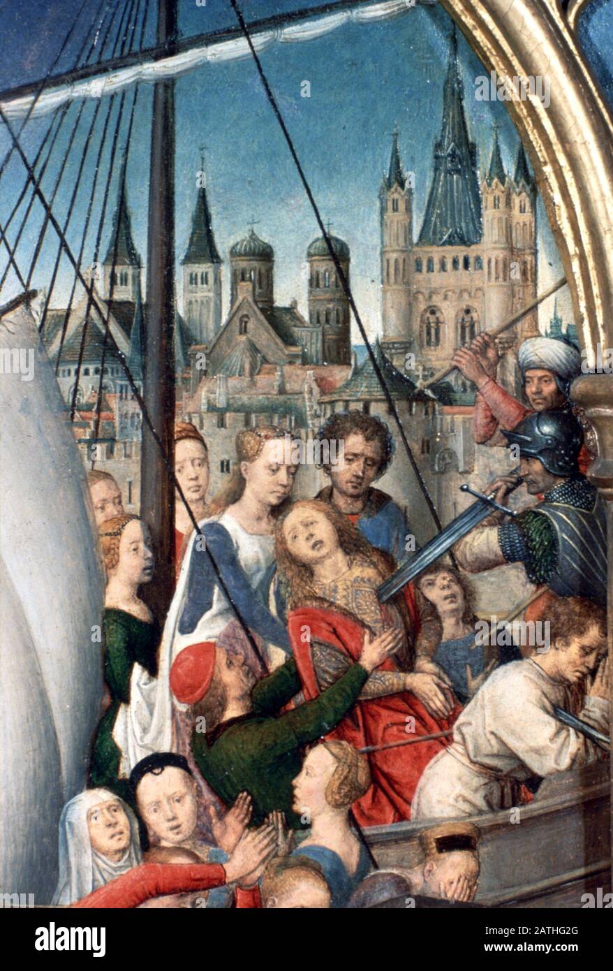 Sanctuaire St Ursula, Martyrdom', Détail, 1489. Le Reliquaire De St Ursula, Musée Memling, Sint-Janshospitaal, Bruges. Banque D'Images