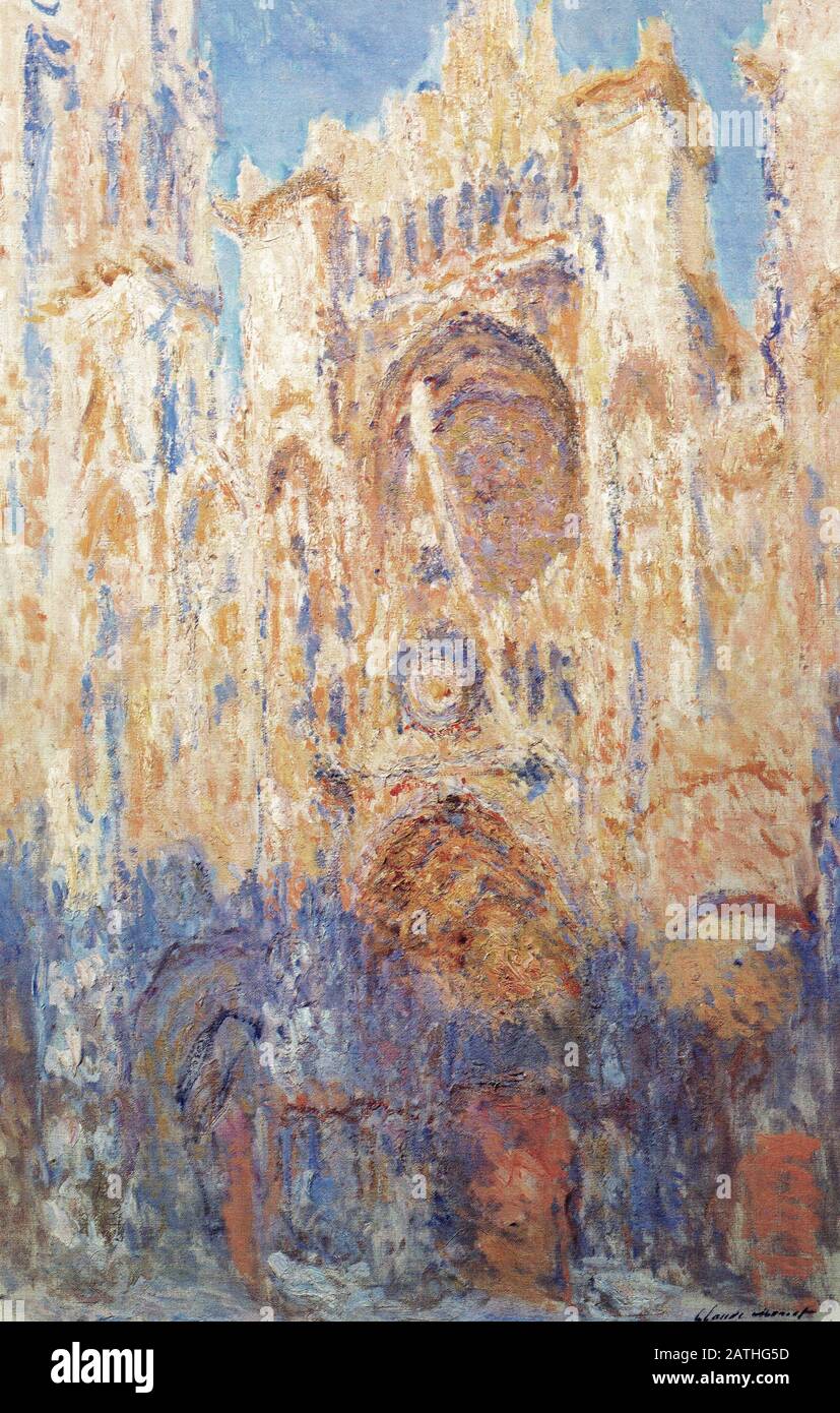 Claude Monet (1840 . 1926) artiste impressionniste français, . Façade De La Cathédrale De Rouen Au Coucher Du Soleil Banque D'Images