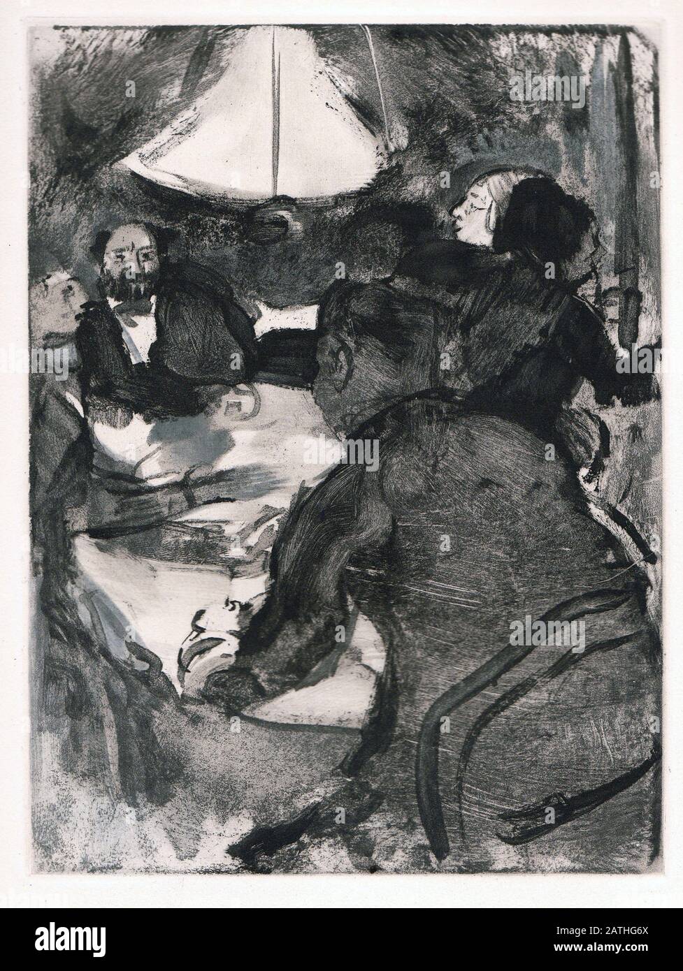 Illustration d'une série de 32 gravures d'Edgar Degas qui illustrent une courte histoire écrite par Ludovic Halevy 'la famille Cardinal'. Paris, 1939 Banque D'Images