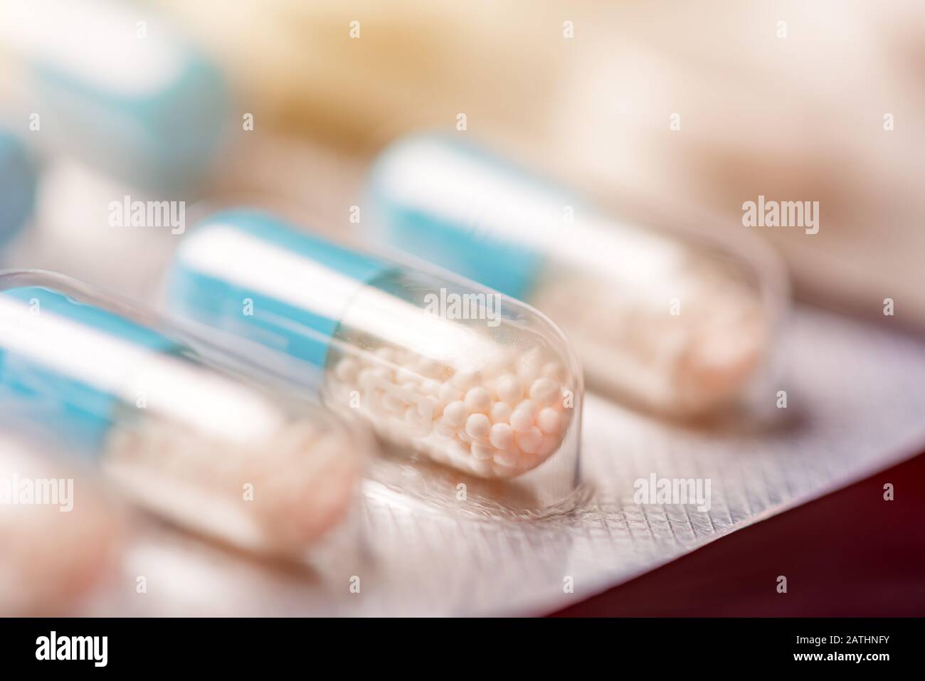 Comprimés et tablettes macro, pharmacie et industrie des soins de santé, selective focus Banque D'Images