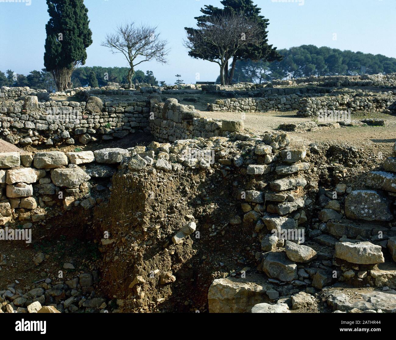 Espagne, Catalogne, Province De Gérone, Empuries. Neapolis Grec. Vestiges du mur grec, 5ème siècle avant J.-C. Banque D'Images