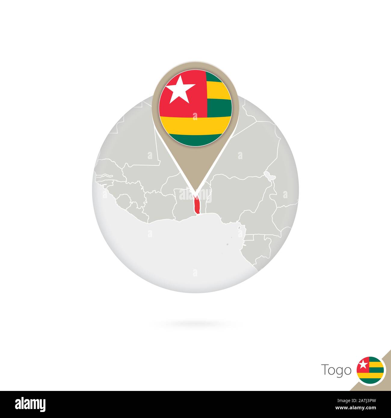 Togo carte et drapeau en cercle. Carte du Togo, broche du drapeau du Togo. Carte du Togo dans le style du globe. Illustration Vectorielle. Illustration de Vecteur