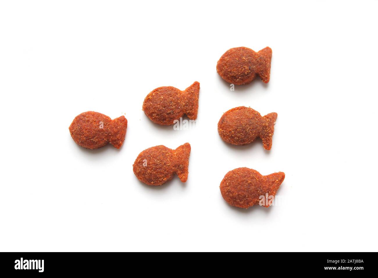 Aliments secs Cat. Poisson sur fond blanc Banque D'Images