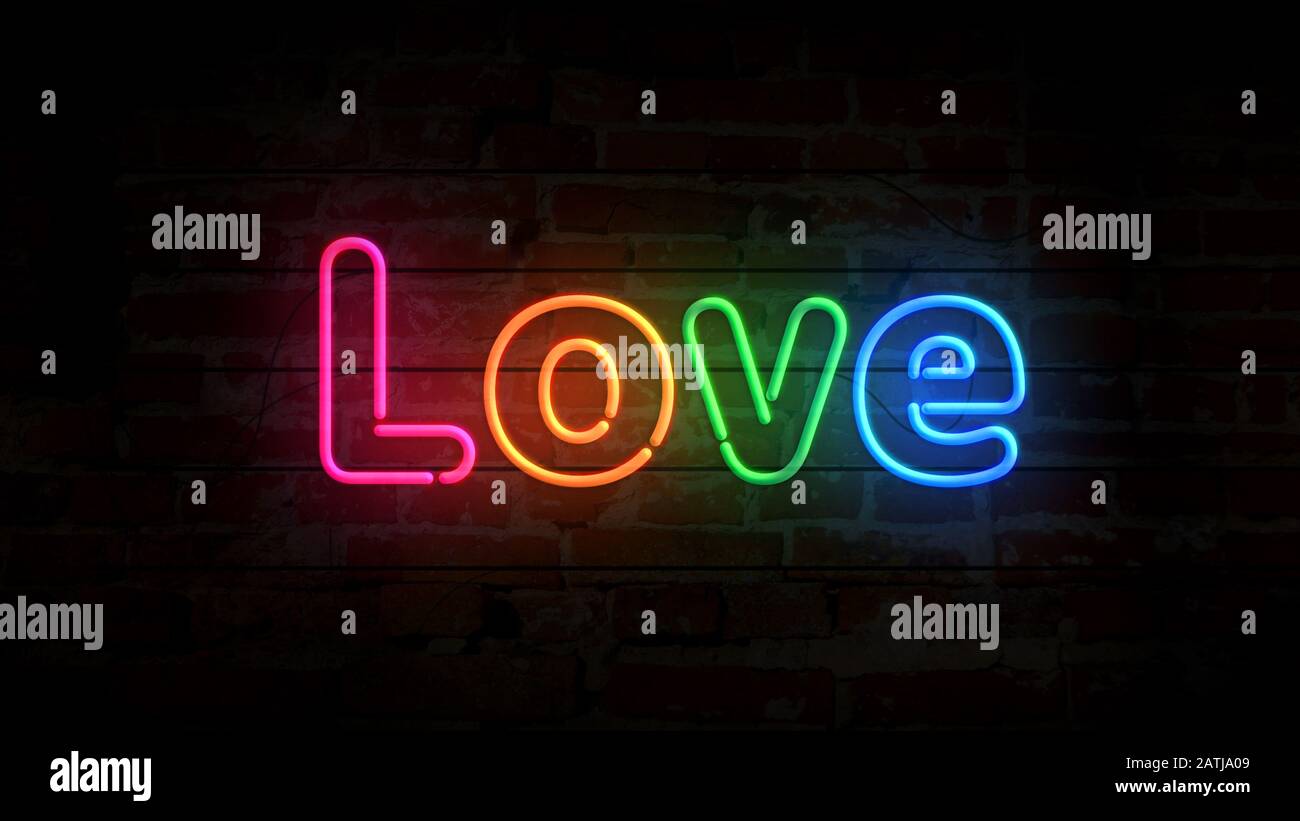 Symbole de coeur symbole néon sur mur de brique. Ampoules avec amour romantique, datation, cardiologie, santé et émotions. Concept abstrait, illustration 3d. Banque D'Images